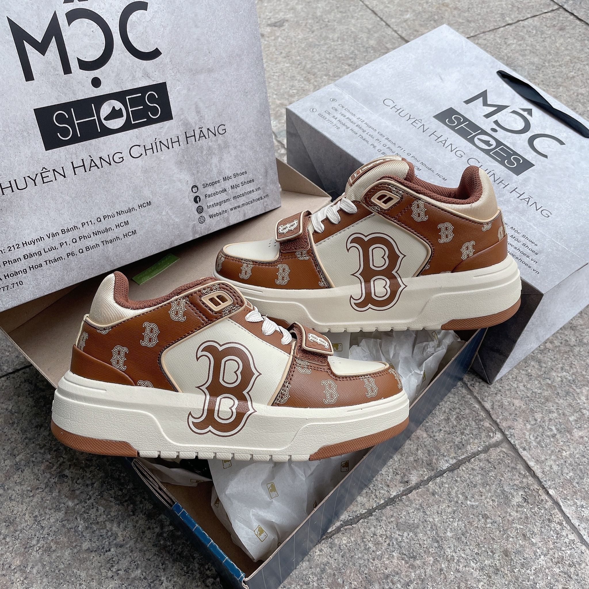 1332 - HÀNG CHÍNH HÃNG - GIÀY MLB CHUNKY LINER MID MONOGRAM MÀU NÂU B BOSTON - *BROWN/WHITE* - CODE: 3ASXCLP3N