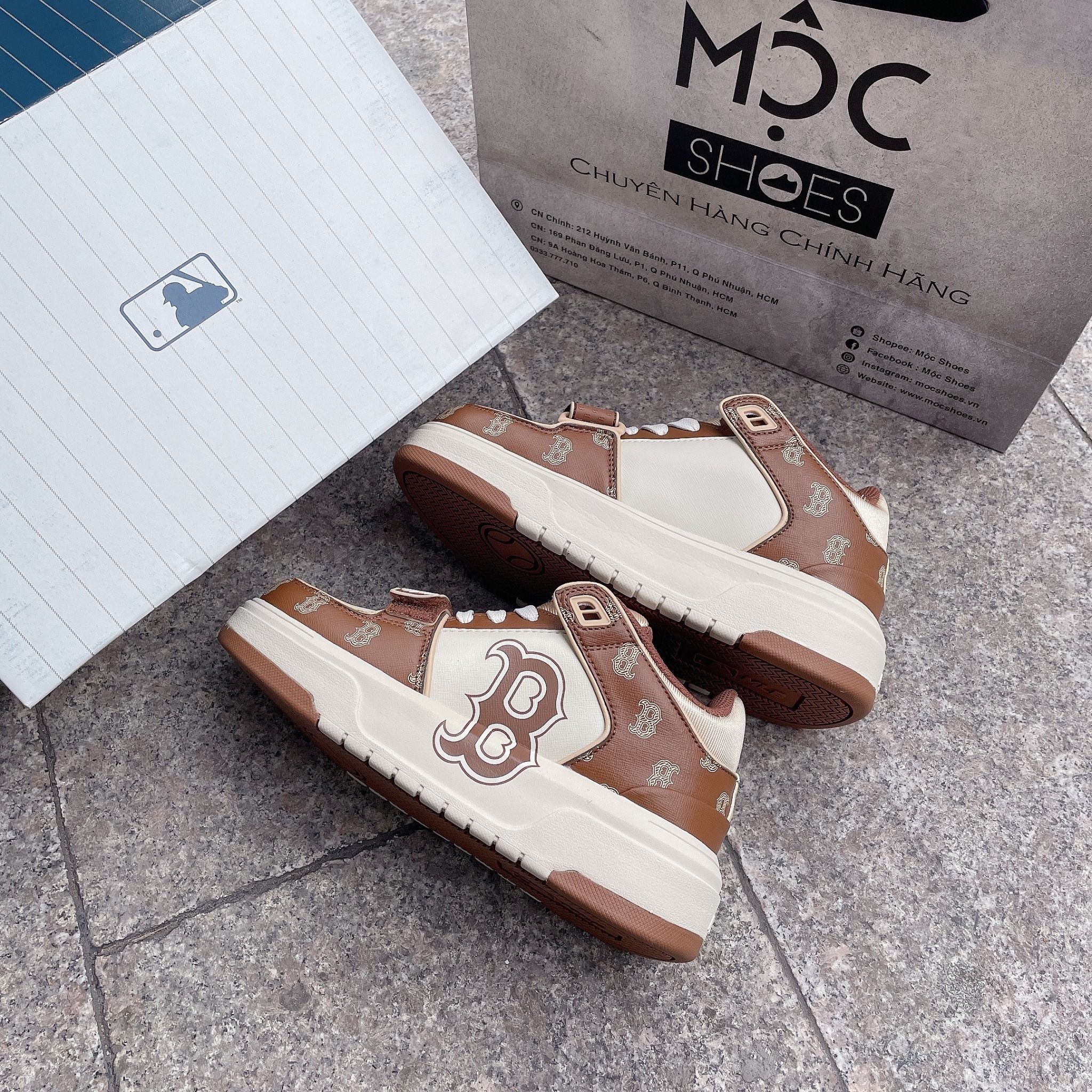 1332 - HÀNG CHÍNH HÃNG - GIÀY MLB CHUNKY LINER MID MONOGRAM MÀU NÂU B BOSTON - *BROWN/WHITE* - CODE: 3ASXCLP3N