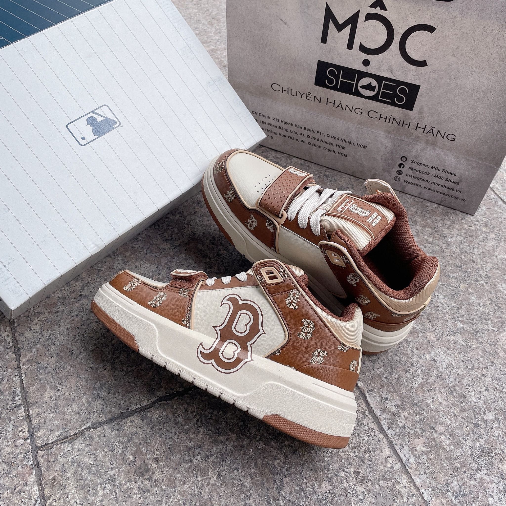 1332 - HÀNG CHÍNH HÃNG - GIÀY MLB CHUNKY LINER MID MONOGRAM MÀU NÂU B BOSTON - *BROWN/WHITE* - CODE: 3ASXCLP3N