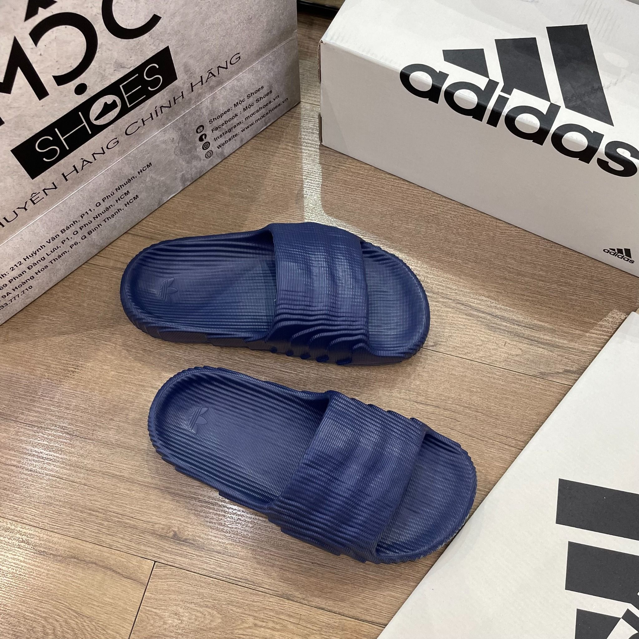 1383 - HÀNG CHÍNH HÃNG - DÉP ADIDAS 22 - BẬC THANG * DARK BLUE* ( XANH ĐEN ) - CODE: IG7497