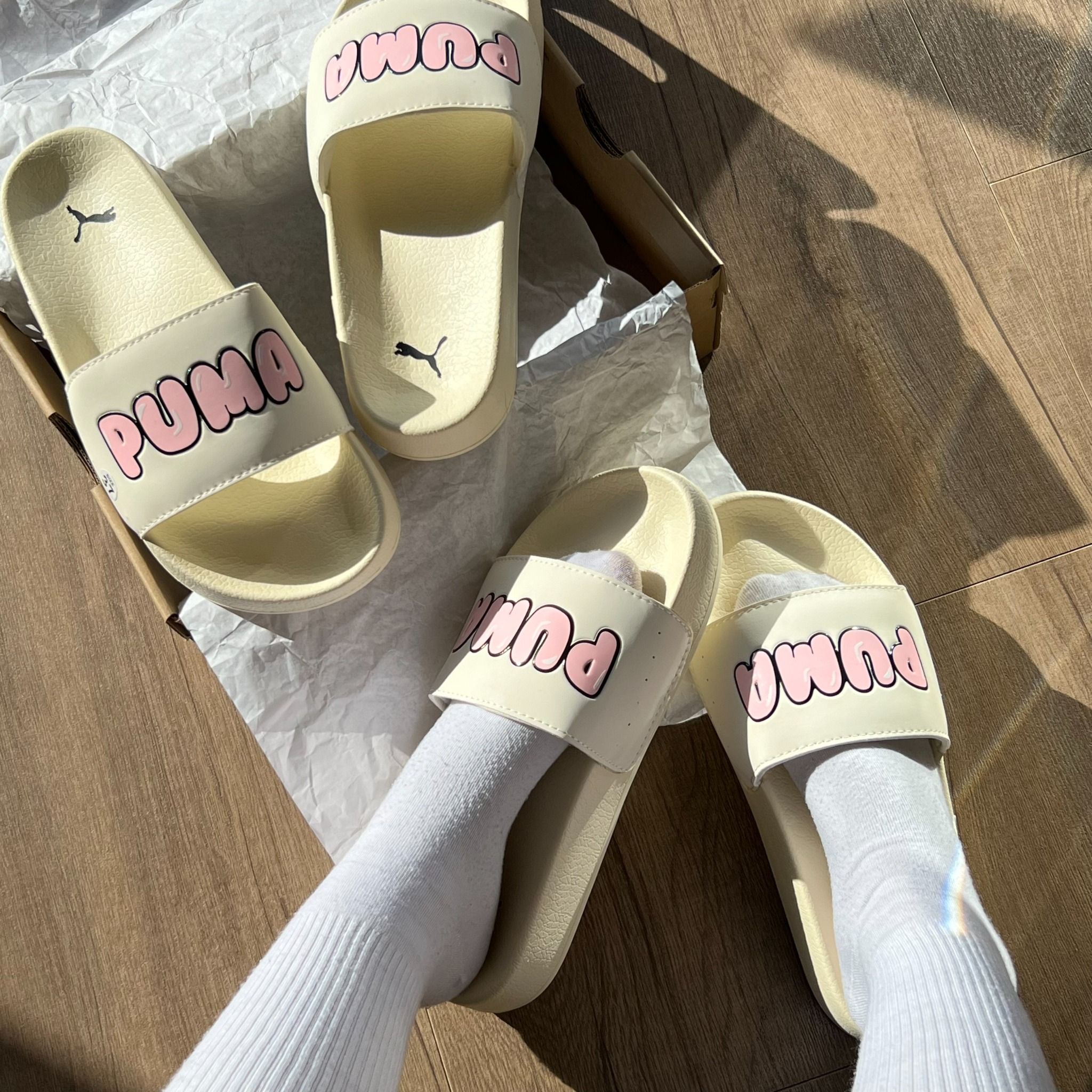 1415 - HÀNG CHÍNH HÃNG - DÉP PUMA SUEDE - LEADCAT 2.0 - *BEIGE/PINK*