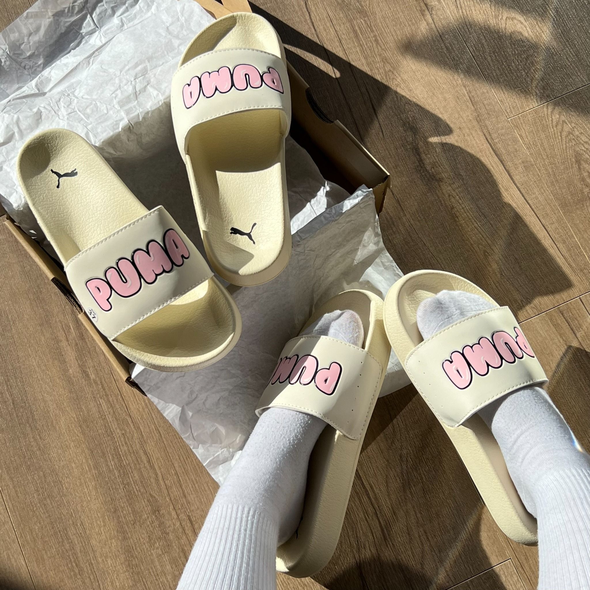 1415 - HÀNG CHÍNH HÃNG - DÉP PUMA SUEDE - LEADCAT 2.0 - *BEIGE/PINK*