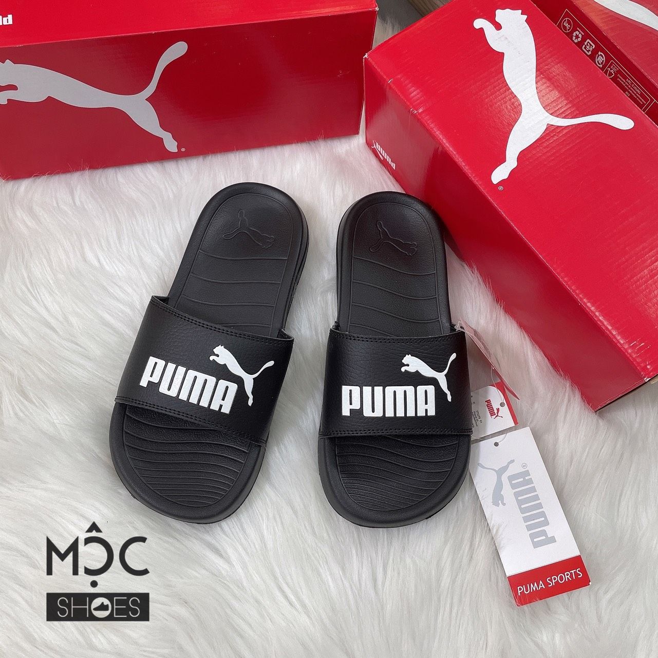  0144 - HÀNG CHÍNH HÃNG - DÉP PUMA POPCAT 2021 - *BLACK/WHITE LOGO* - 2021** - Code: 372279-01 