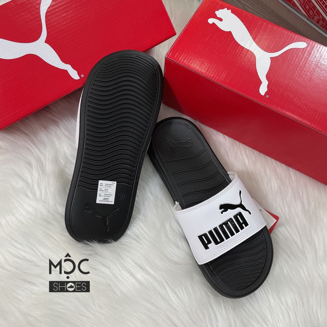 1467 - HÀNG CHÍNH HÃNG - DÉP PUMA POPCAT - *WHITE/ BLACK (ĐEN QUAI TRẮNG)* - CODE: 360265-01