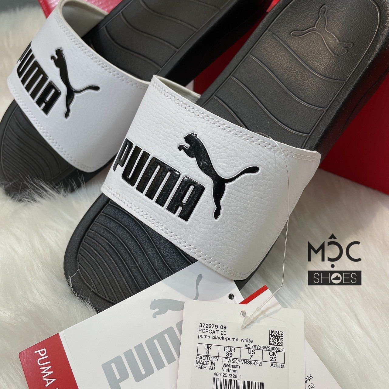 1467 - HÀNG CHÍNH HÃNG - DÉP PUMA POPCAT - *WHITE/ BLACK (ĐEN QUAI TRẮNG)* - CODE: 360265-01
