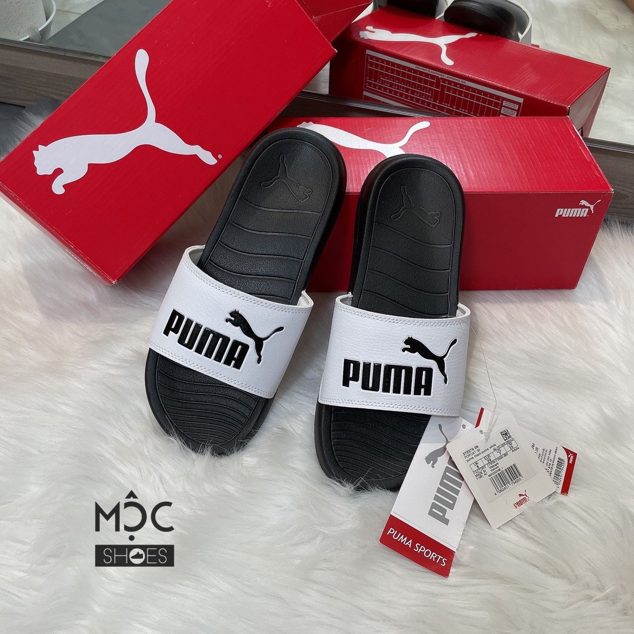 1467 - HÀNG CHÍNH HÃNG - DÉP PUMA POPCAT - *WHITE/ BLACK (ĐEN QUAI TRẮNG)* - CODE: 360265-01