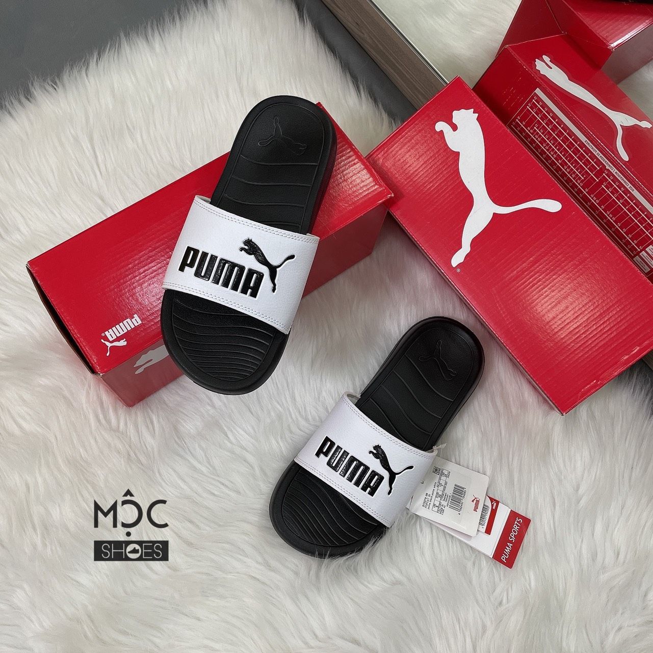  1467 - HÀNG CHÍNH HÃNG - DÉP PUMA POPCAT - *WHITE/ BLACK (ĐEN QUAI TRẮNG)* - CODE:  360265-01 