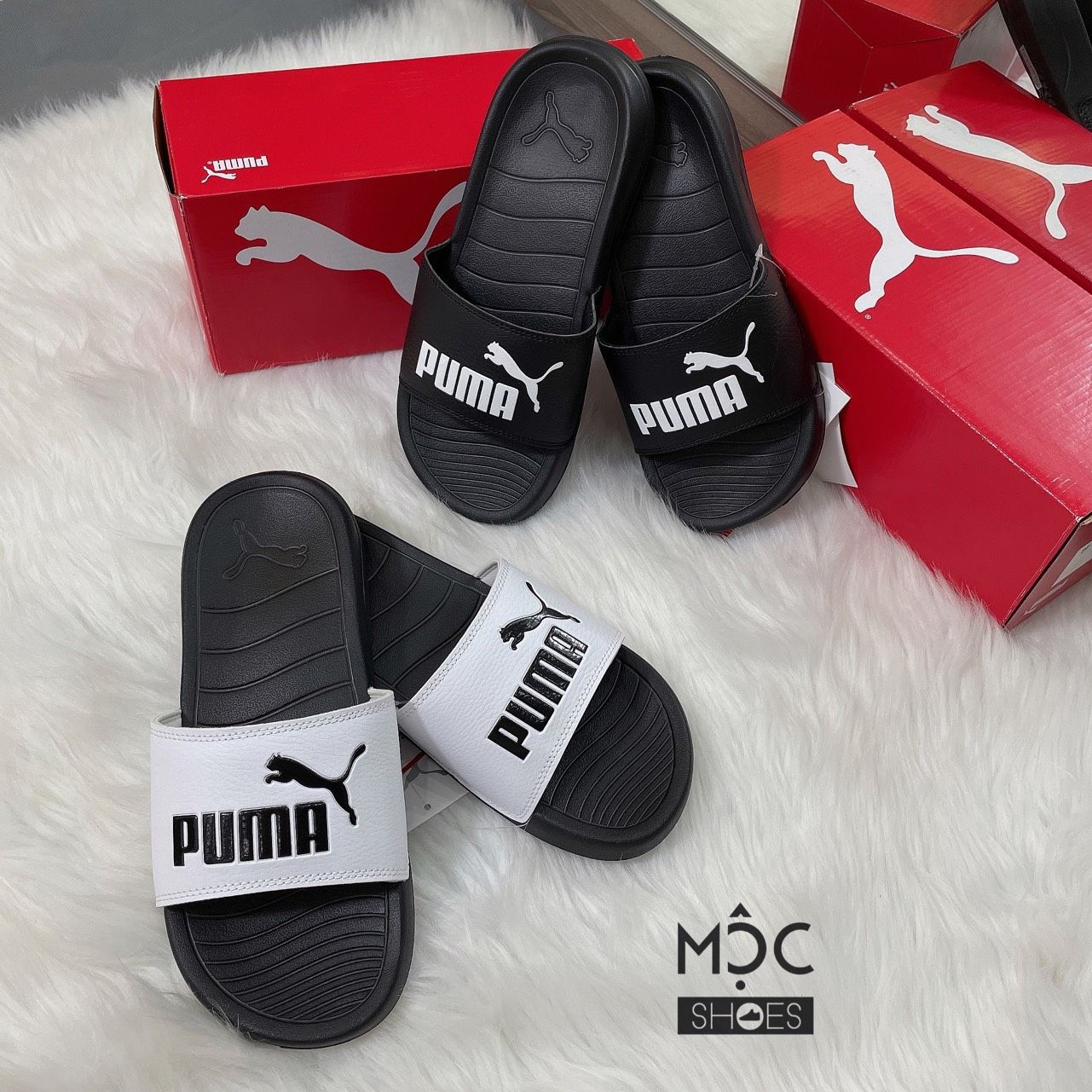  1467 - HÀNG CHÍNH HÃNG - DÉP PUMA POPCAT - *WHITE/ BLACK (ĐEN QUAI TRẮNG)* - CODE:  360265-01 