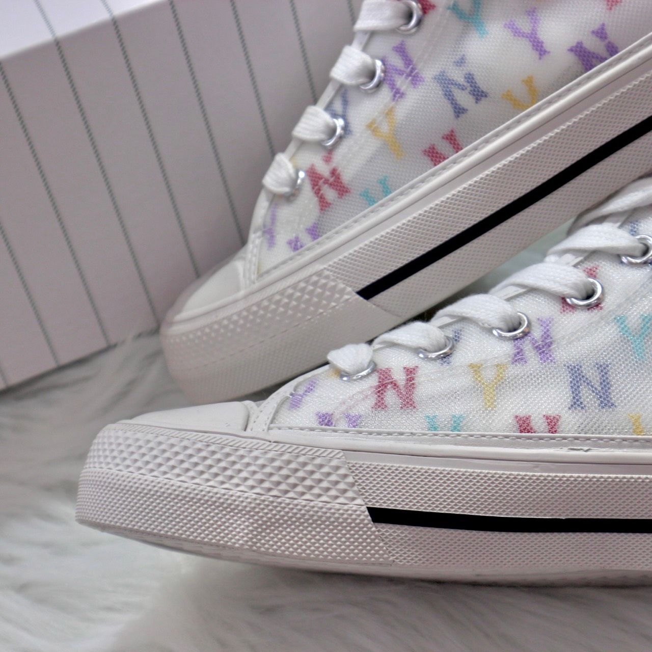 0851 - HÀNG CHÍNH HÃNG - GIÀY MLB PLAYBALL HIGH MONOGRAM MESH MÀU MULTICOLOR - *CREAM/COLOR* - CODE: 3ACVCMM2N-50IVS