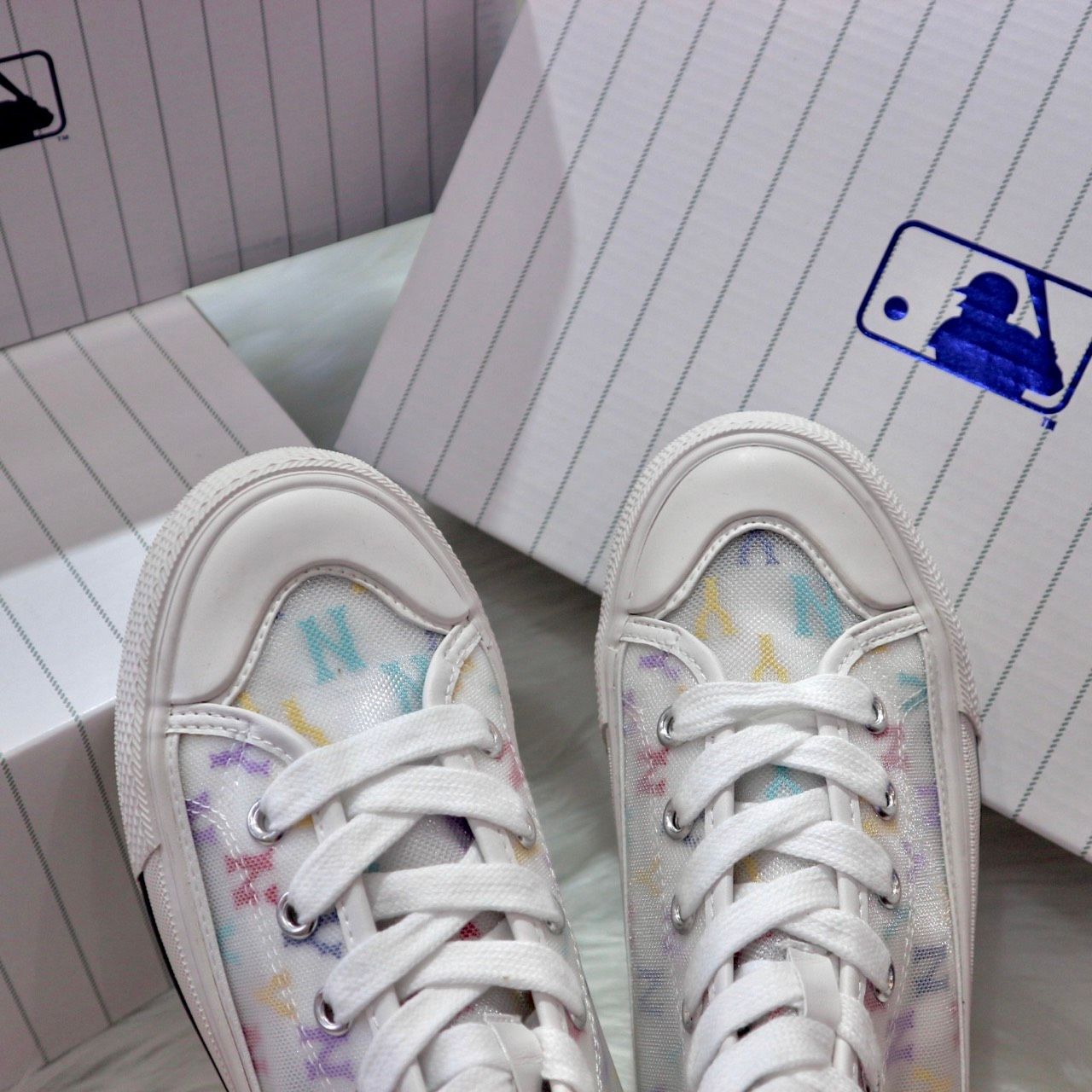 0851 - HÀNG CHÍNH HÃNG - GIÀY MLB PLAYBALL HIGH MONOGRAM MESH MÀU MULTICOLOR - *CREAM/COLOR* - CODE: 3ACVCMM2N-50IVS