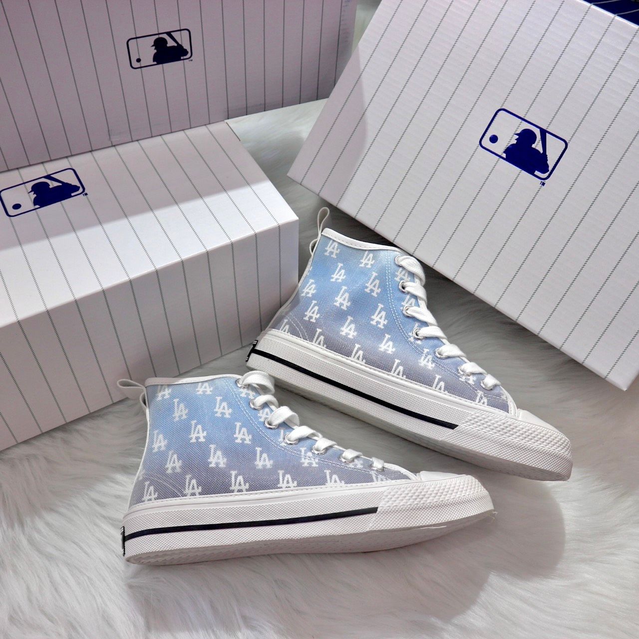 0852 - HÀNG CHÍNH HÃNG - GIÀY MLB PLAYBALL HIGH MONOGRAM MESH MÀU XANH BLUE- *CREAM/BLUE* - CODE: 3ACVCMM2N-07BLS