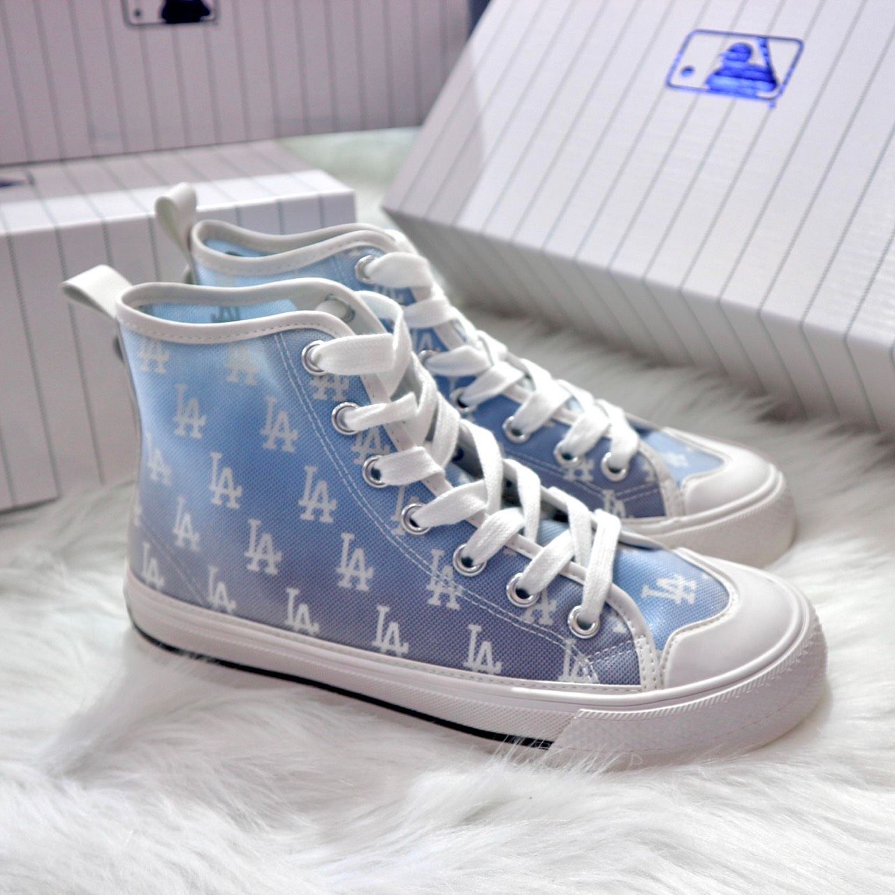 0852 - HÀNG CHÍNH HÃNG - GIÀY MLB PLAYBALL HIGH MONOGRAM MESH MÀU XANH BLUE- *CREAM/BLUE* - CODE: 3ACVCMM2N-07BLS