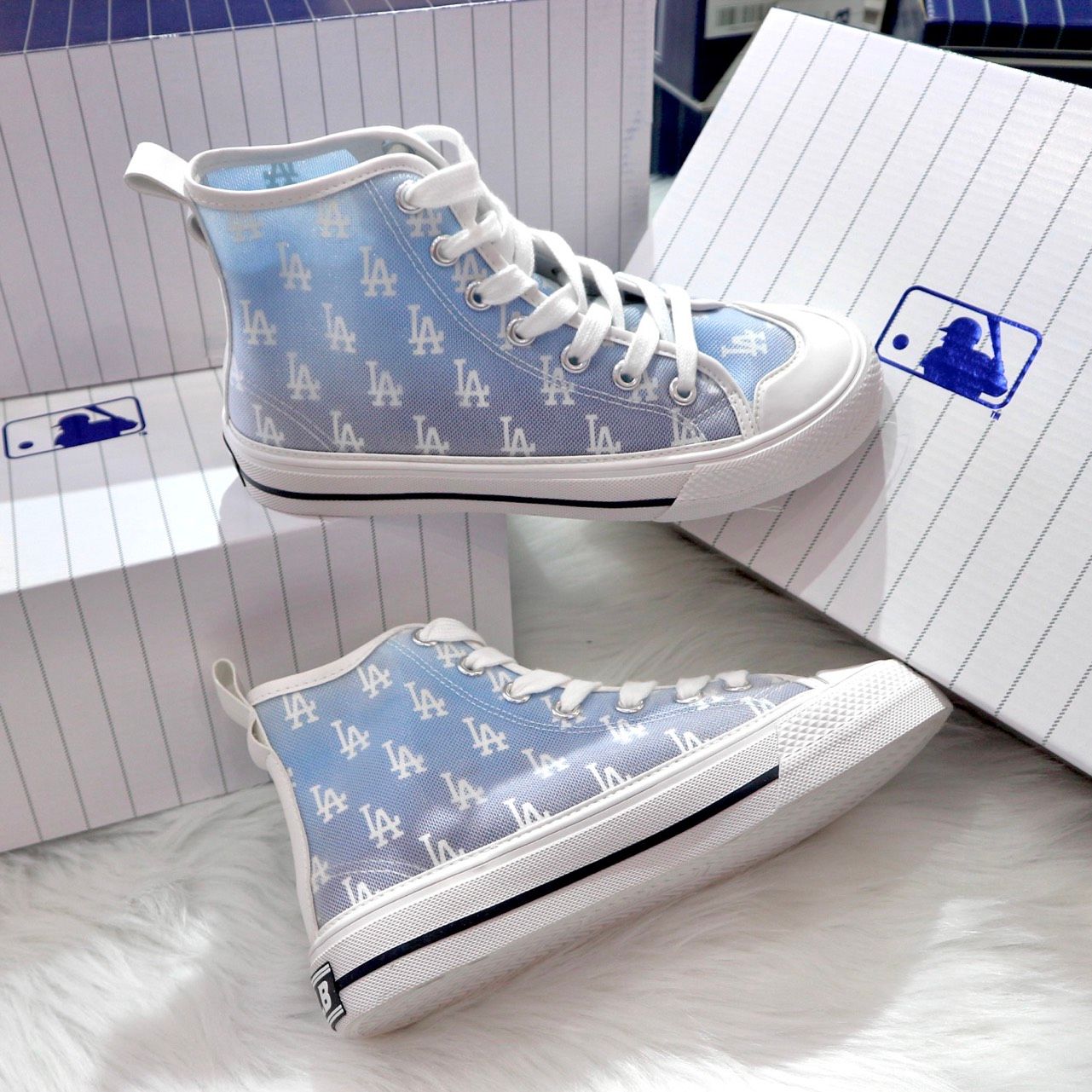 0852 - HÀNG CHÍNH HÃNG - GIÀY MLB PLAYBALL HIGH MONOGRAM MESH MÀU XANH BLUE- *CREAM/BLUE* - CODE: 3ACVCMM2N-07BLS