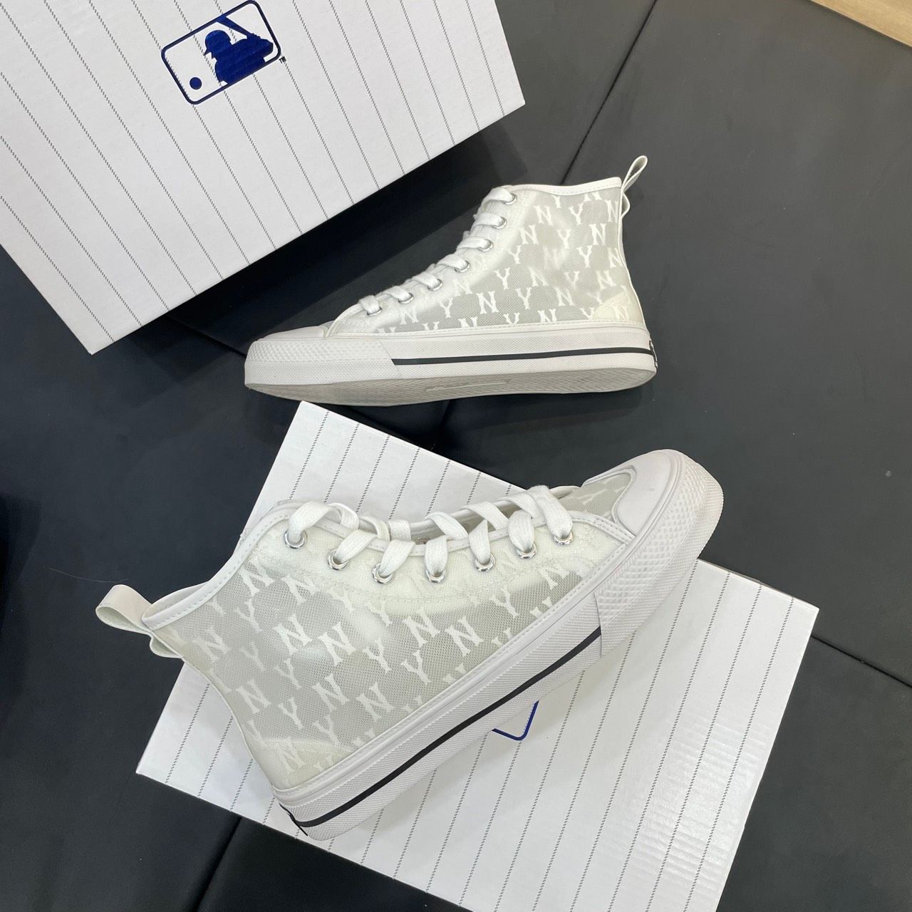 0850 - HÀNG CHÍNH HÃNG - GIÀY MLB PLAYBALL HIGH MONOGRAM MESH MÀU TRẮNG KEM - *CREAM* - CODE: 3ACVCMM2N-50GRS