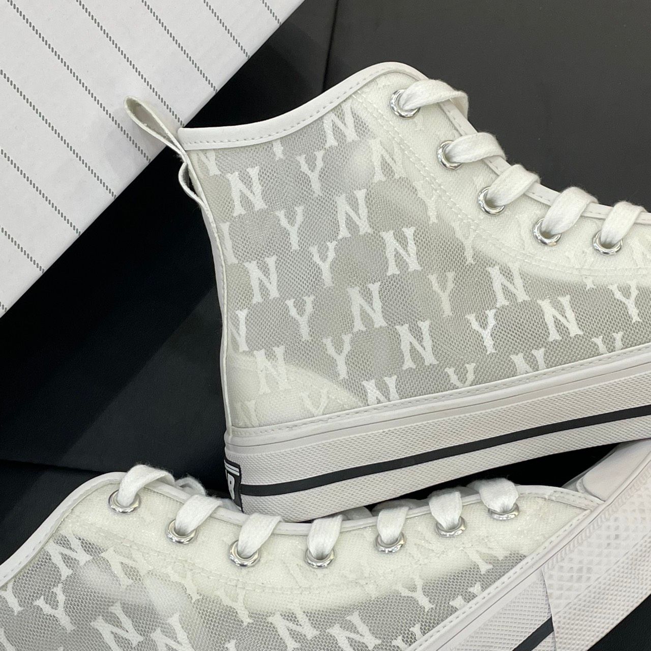0850 - HÀNG CHÍNH HÃNG - GIÀY MLB PLAYBALL HIGH MONOGRAM MESH MÀU TRẮNG KEM - *CREAM* - CODE: 3ACVCMM2N-50GRS