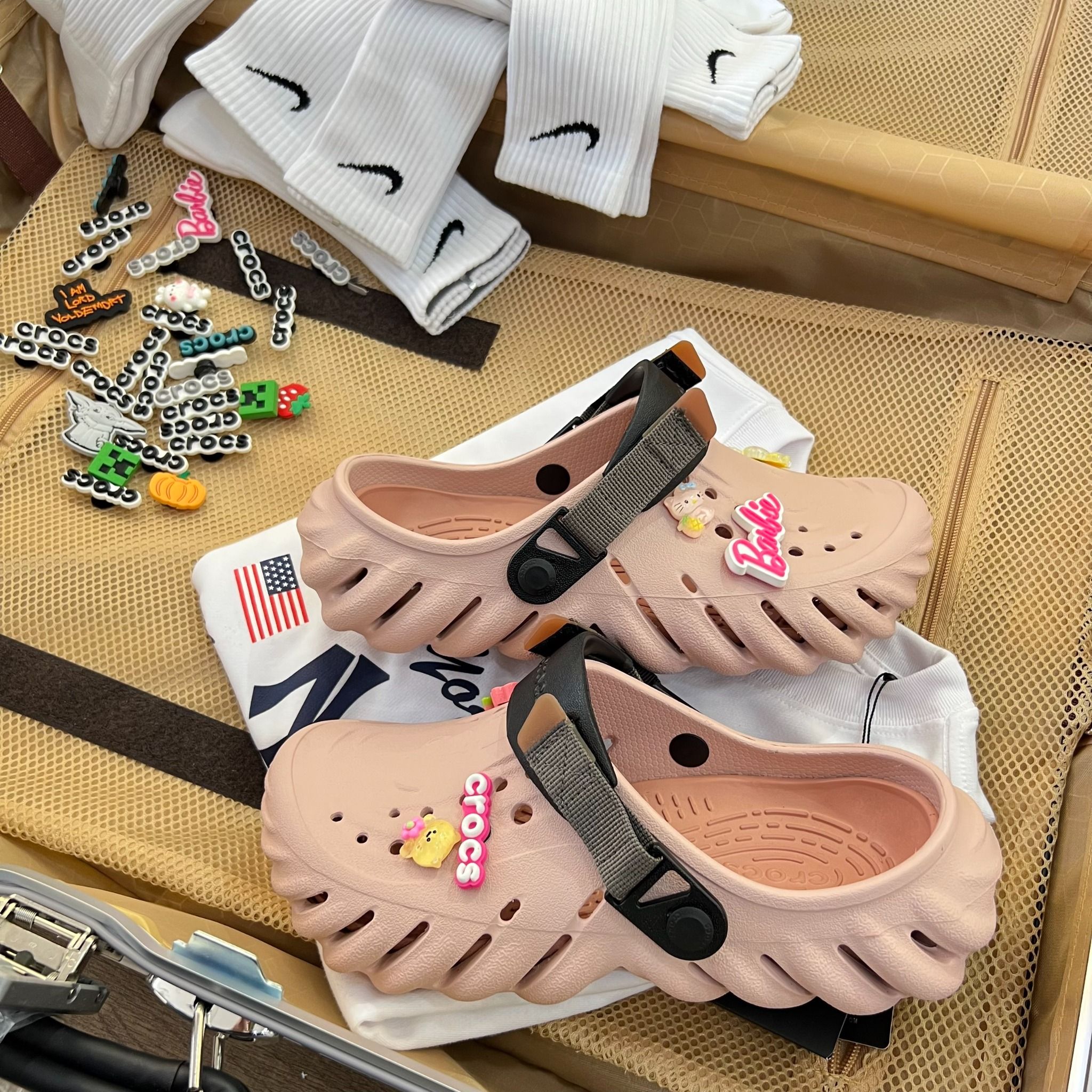 1532 - HÀNG CHÍNH HÃNG - GIÀY CLOG UNISEX CROCS ECHO - PINK CLOG *QUAI ĐEN* - ATMOSPHERE - CODE : 126443640
