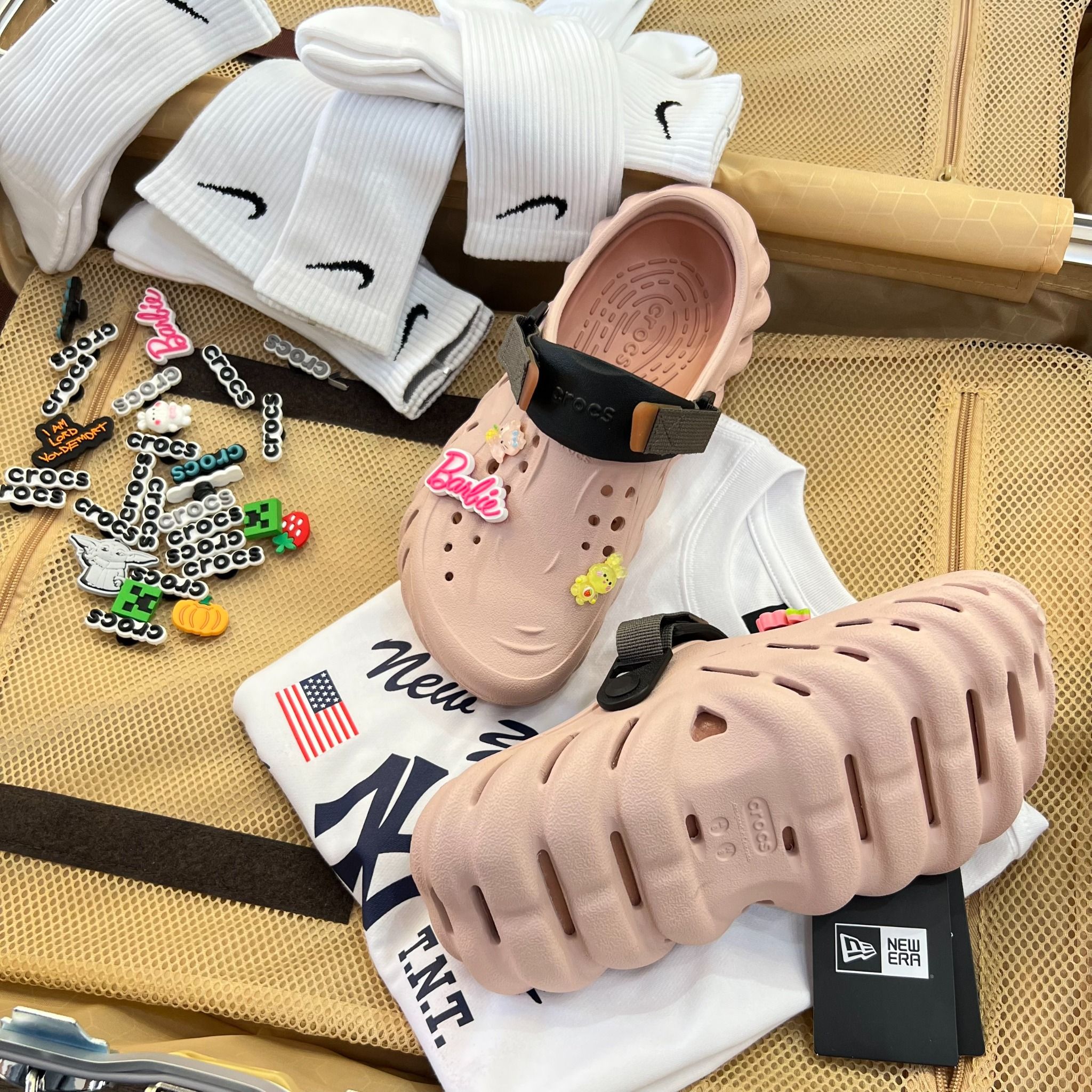 1532 - HÀNG CHÍNH HÃNG - GIÀY CLOG UNISEX CROCS ECHO - PINK CLOG *QUAI ĐEN* - ATMOSPHERE - CODE : 126443640