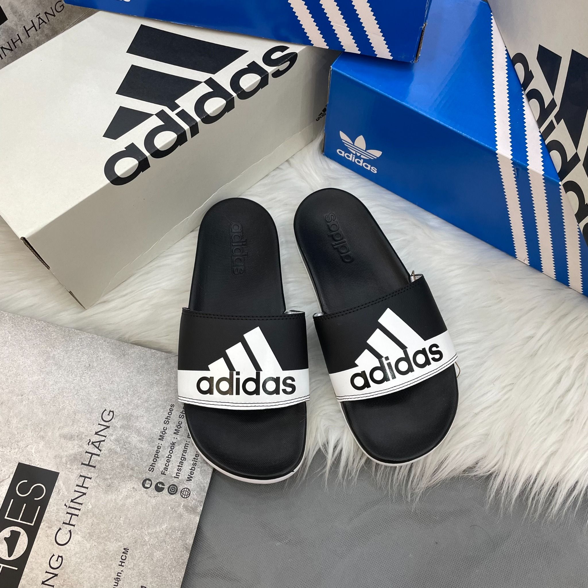 1565 - HÀNG CHÍNH HÃNG - DÉP ADIDAS CLOUDFOAM COMFORT - BIG LOGO - ĐEN TRẮNG - Code: GV9712