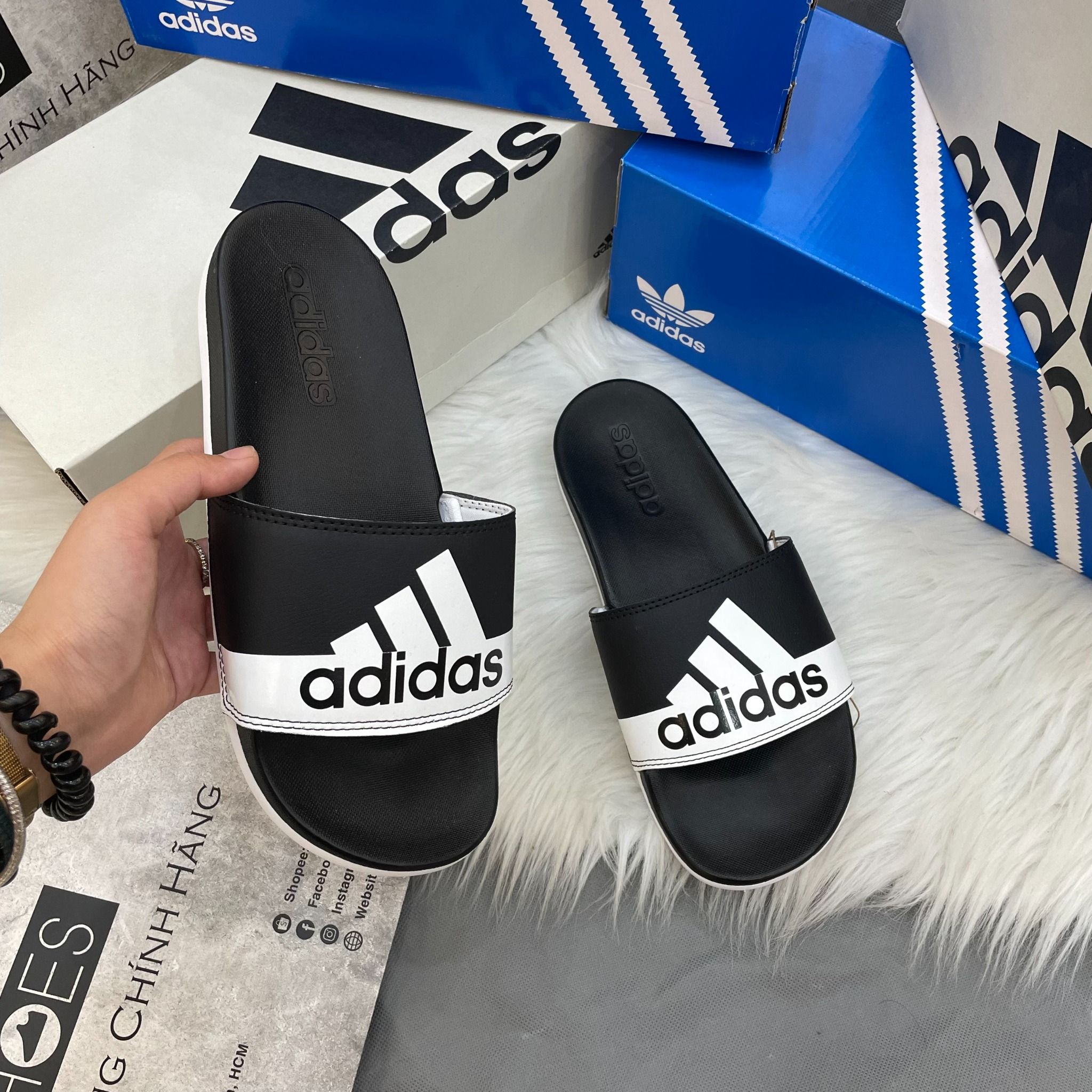1565 - HÀNG CHÍNH HÃNG - DÉP ADIDAS CLOUDFOAM COMFORT - BIG LOGO - ĐEN TRẮNG - Code: GV9712