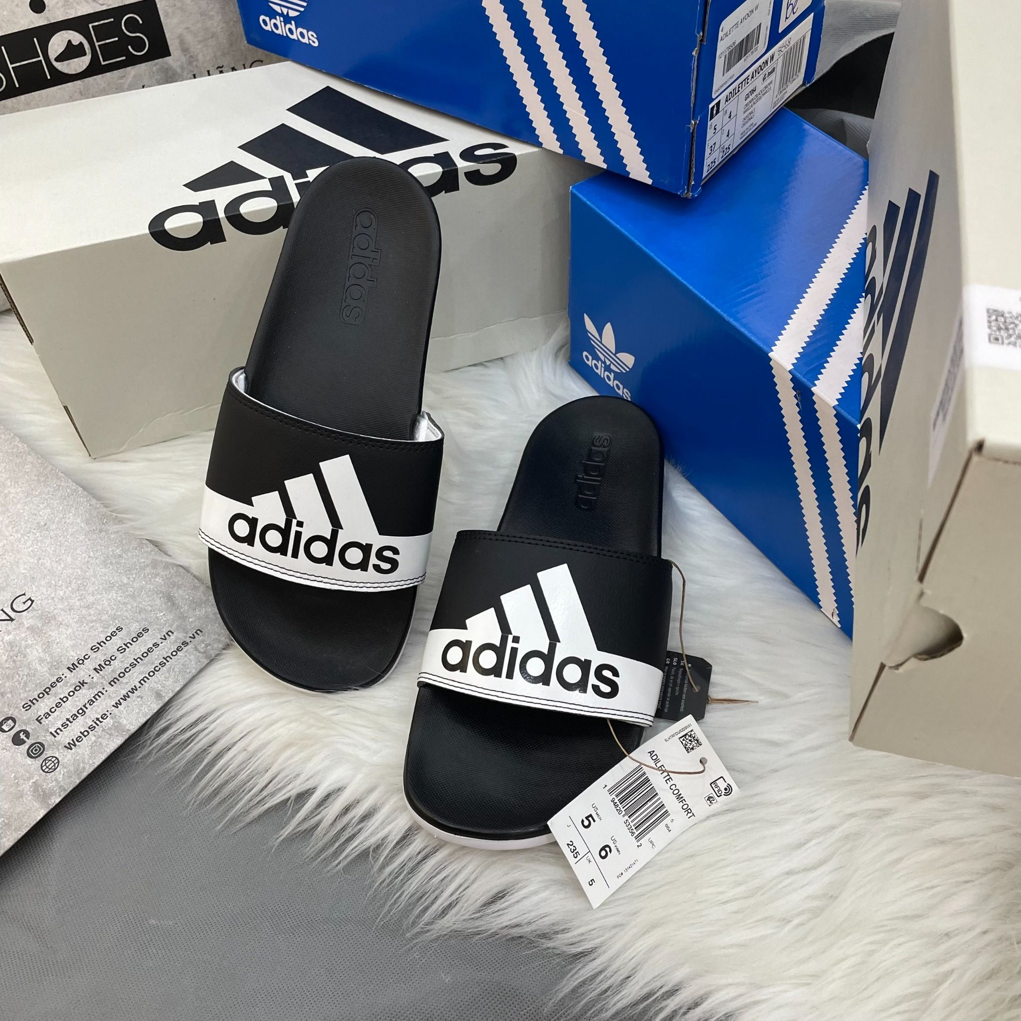  1565 - HÀNG CHÍNH HÃNG - DÉP ADIDAS CLOUDFOAM COMFORT - BIG LOGO - ĐEN TRẮNG - Code: GV9712 