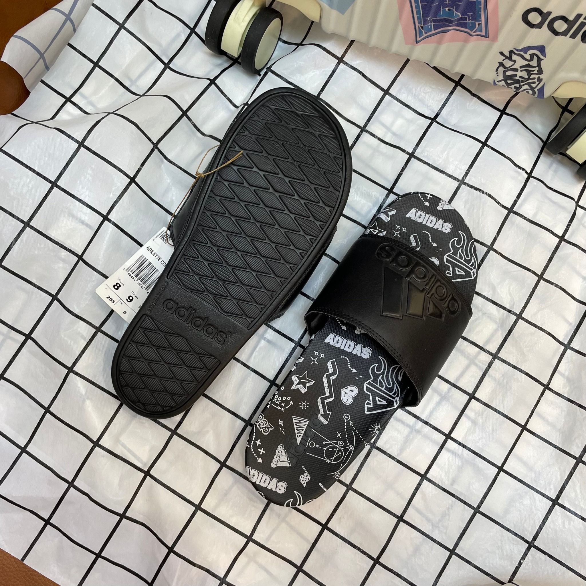 1616 - HÀNG CHÍNH HÃNG - DÉP ADIDAS CLOUDFOAM COMFORT - BIG LOGO Nhiều Họa Tiết - ĐEN - Code: IF3057