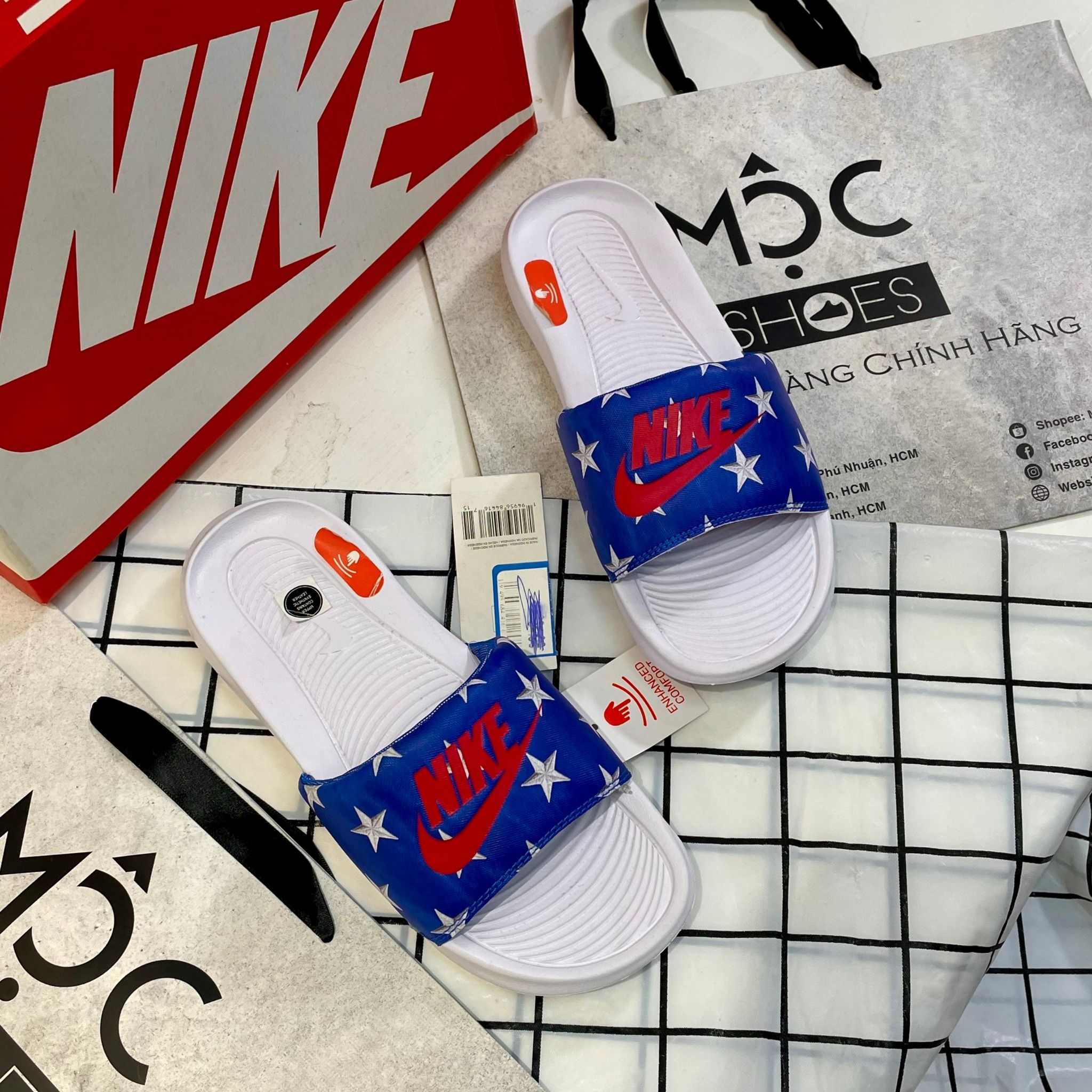 1724 - HÀNG CHÍNH HÃNG - DÉP NIKE VICTORI ONE WHITE BLUE - CODE: CN9676400