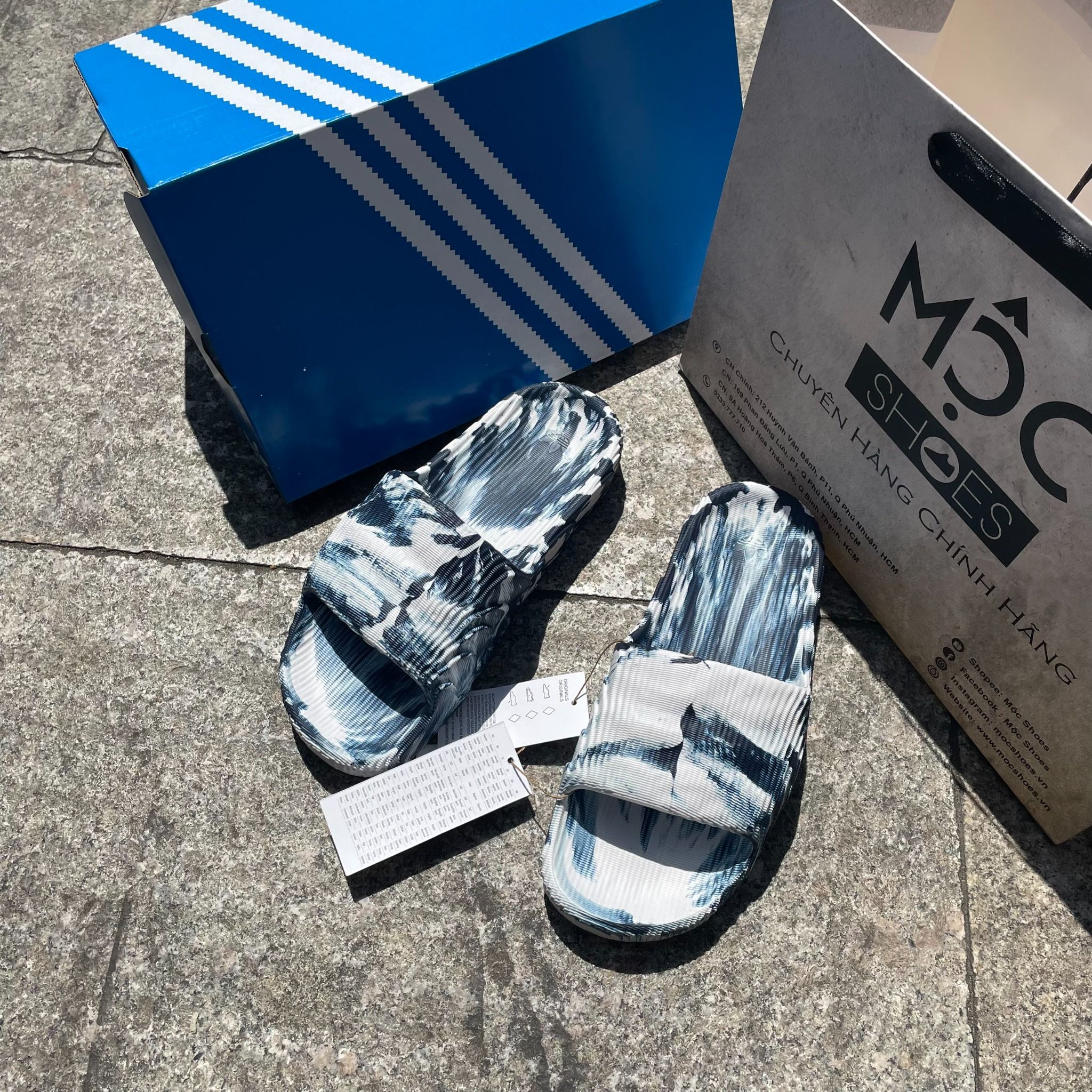  [SALE 750K] 1999  - HÀNG CHÍNH HÃNG - DÉP ADIDAS 22 - BẬC THANG *NAVY/GREY* LOANG 