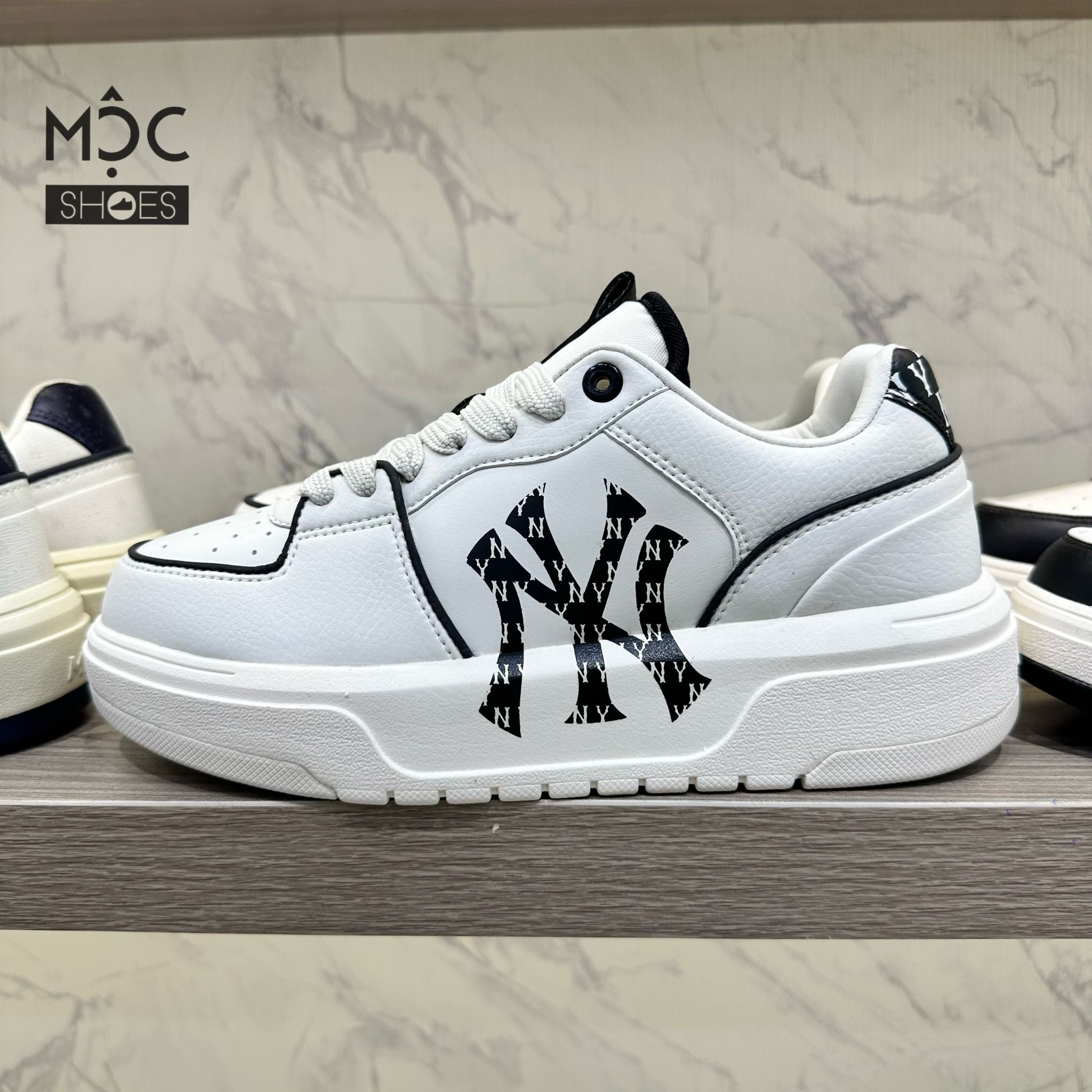 2045 - HÀNG CHÍNH HÃNG - GIÀY MLB CHUNKY LINER DIA MONOGRAM NY New York - 'White Black' - Code : 3ASXCLR3N-50WHS