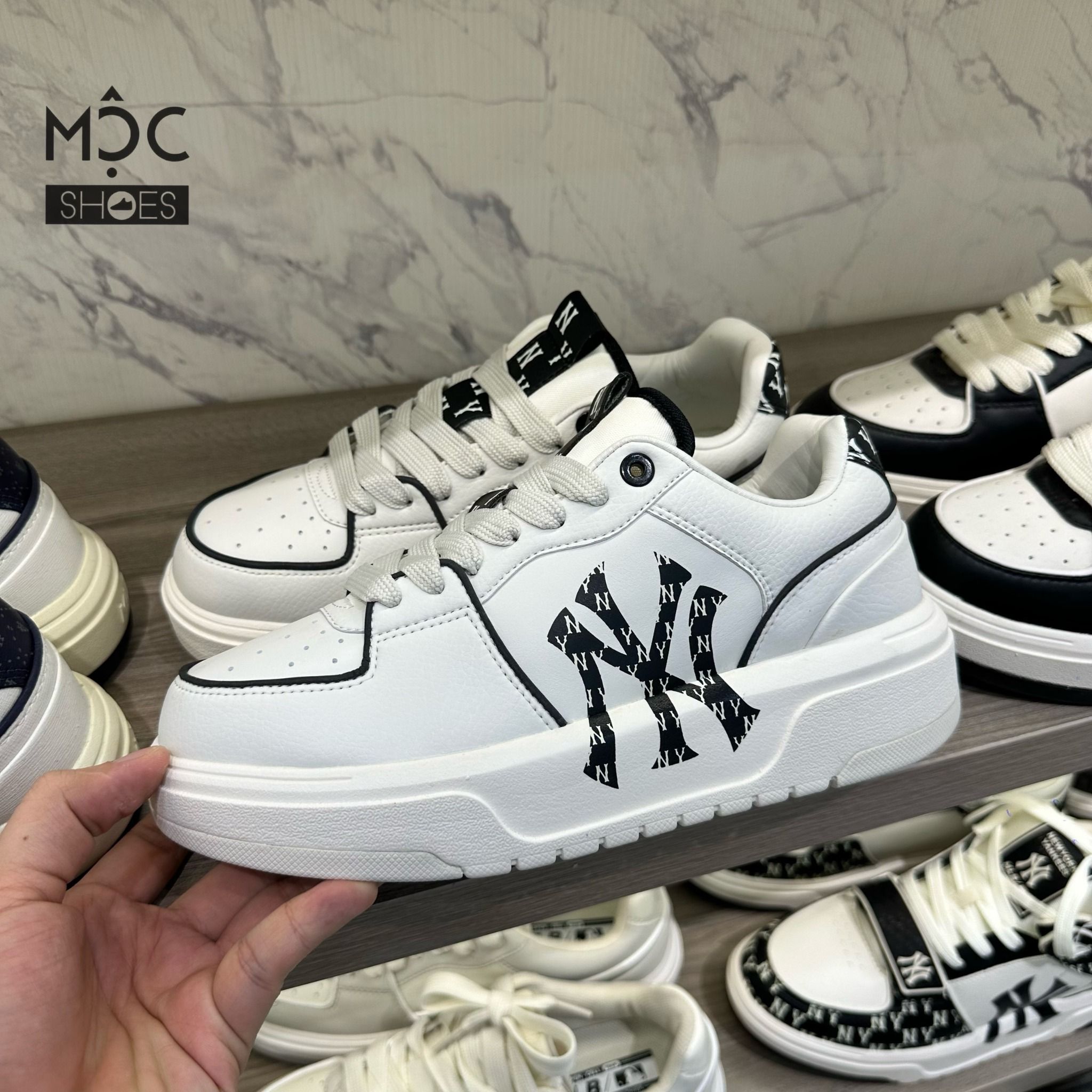 2045 - HÀNG CHÍNH HÃNG - GIÀY MLB CHUNKY LINER DIA MONOGRAM NY New York - 'White Black' - Code : 3ASXCLR3N-50WHS