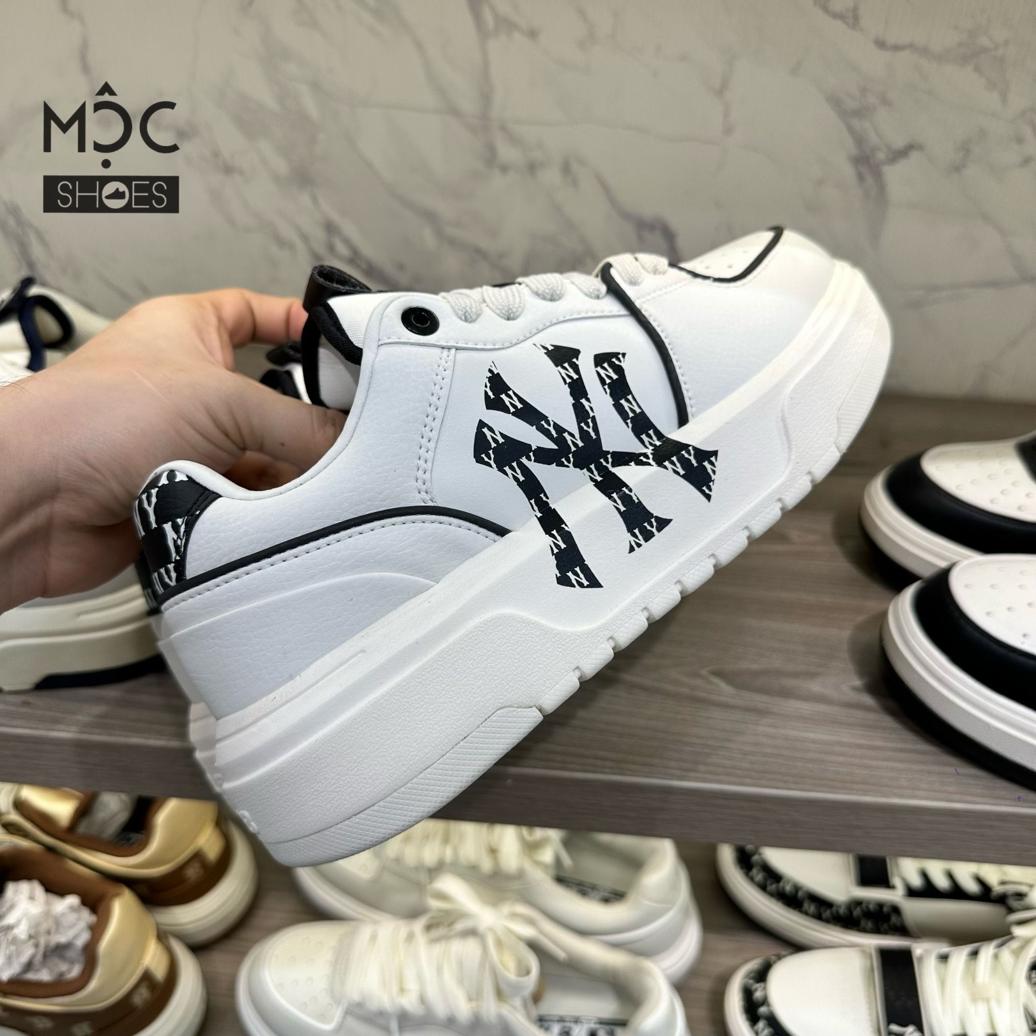 2045 - HÀNG CHÍNH HÃNG - GIÀY MLB CHUNKY LINER DIA MONOGRAM NY New York - 'White Black' - Code : 3ASXCLR3N-50WHS