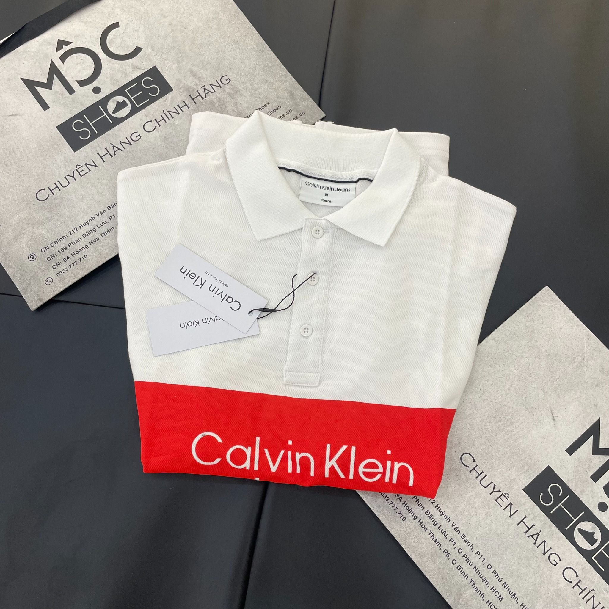 2039 - HÀNG CHÍNH HÃNG - ÁO POLO CALVIN KLEIN - TRẮNG PHỐI CAM - Code: J30J322449