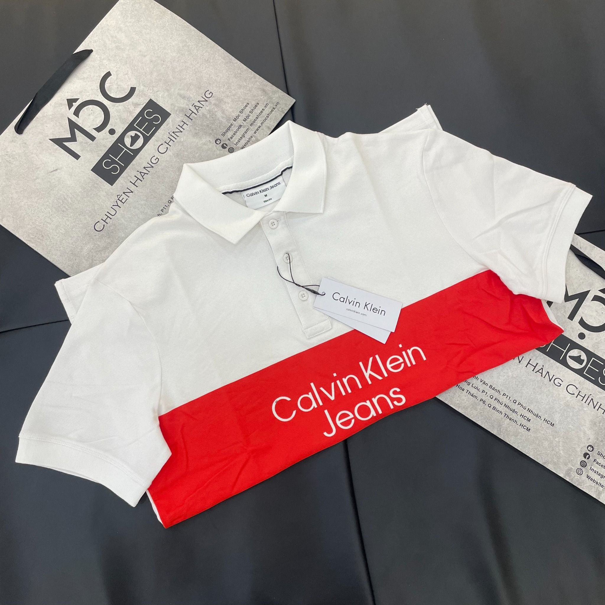 2039 - HÀNG CHÍNH HÃNG - ÁO POLO CALVIN KLEIN - TRẮNG PHỐI CAM - Code: J30J322449