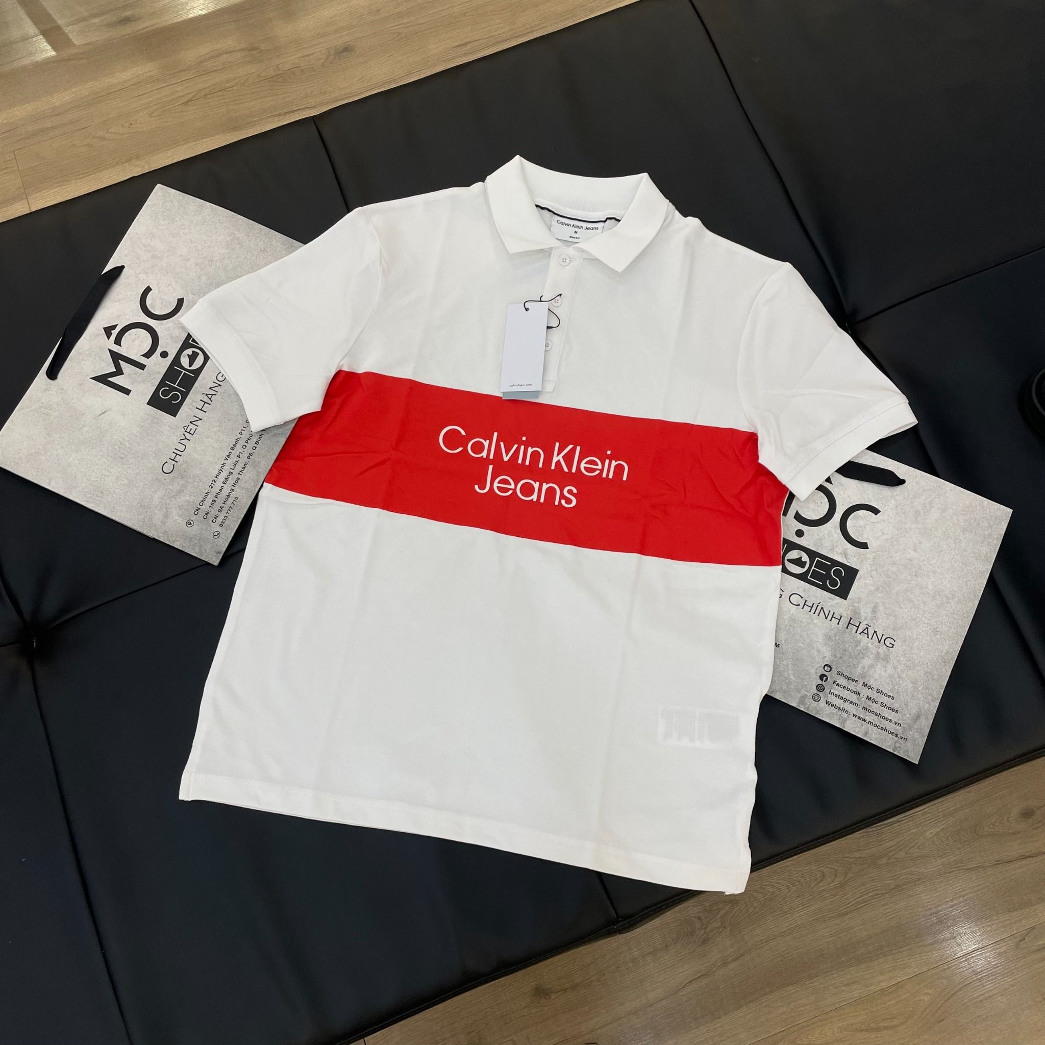 2039 - HÀNG CHÍNH HÃNG - ÁO POLO CALVIN KLEIN - TRẮNG PHỐI CAM - Code: J30J322449