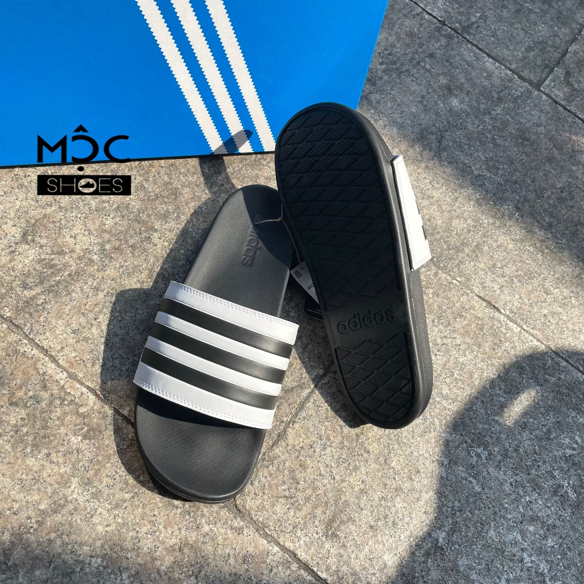 2057 - HÀNG CHÍNH HÃNG - DÉP ADIDAS CLOUDFOAM COMFORT - TRẮNG SỌC ĐEN