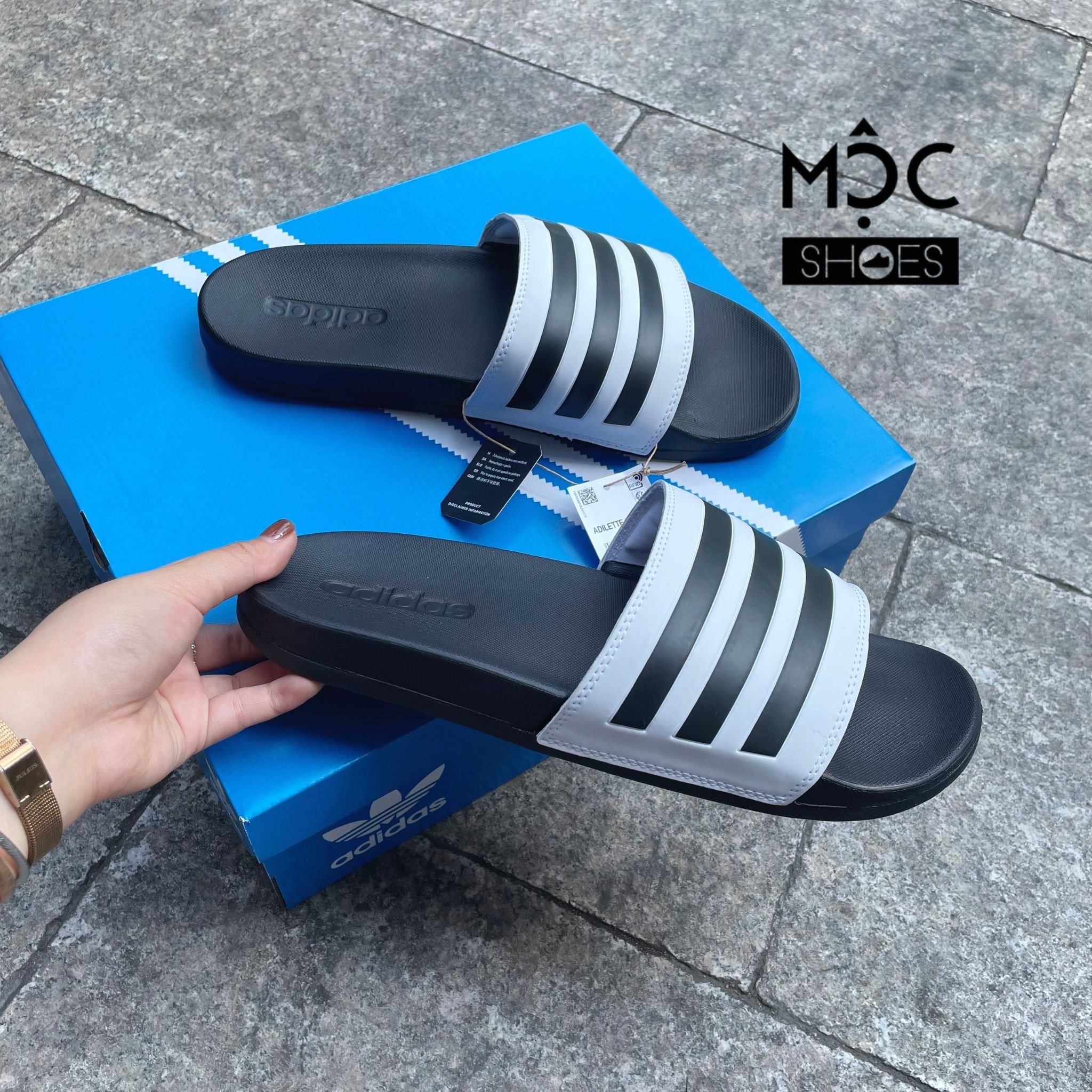 2057 - HÀNG CHÍNH HÃNG - DÉP ADIDAS CLOUDFOAM COMFORT - TRẮNG SỌC ĐEN