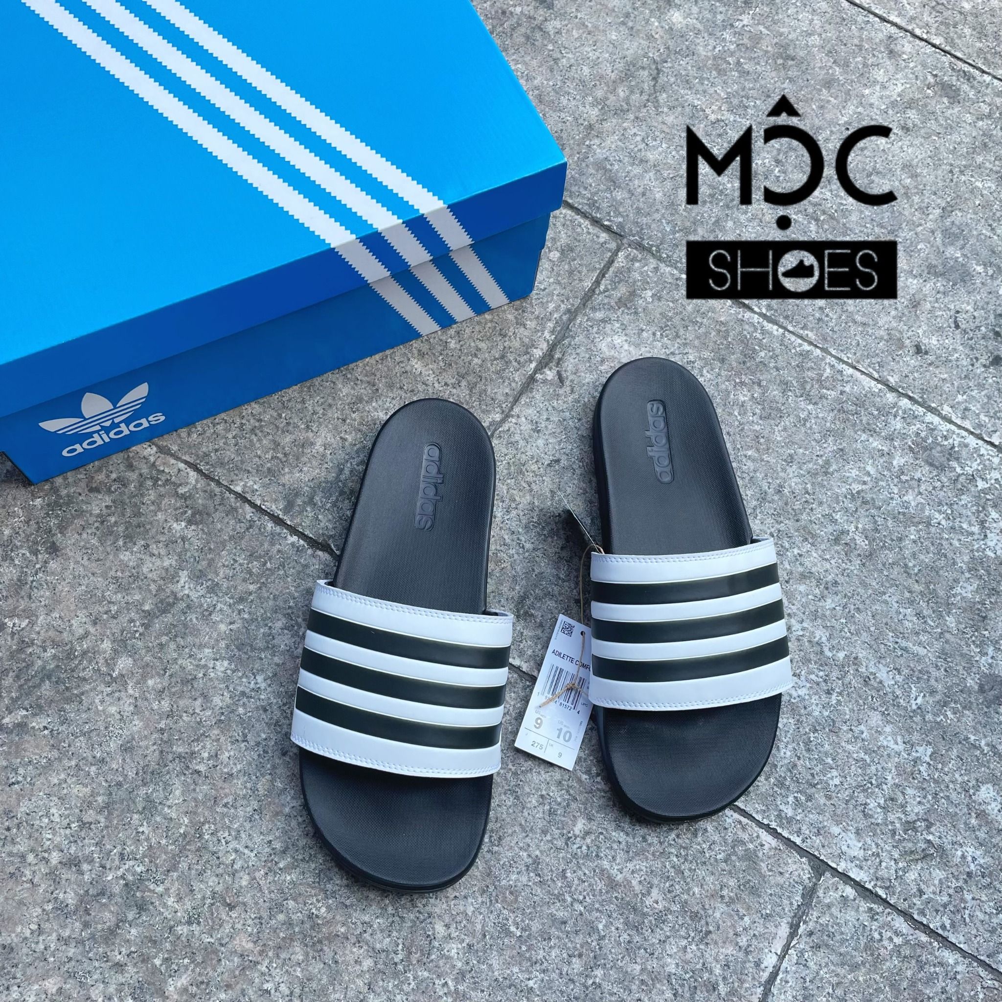  2057 - HÀNG CHÍNH HÃNG - DÉP ADIDAS CLOUDFOAM COMFORT - TRẮNG SỌC ĐEN 