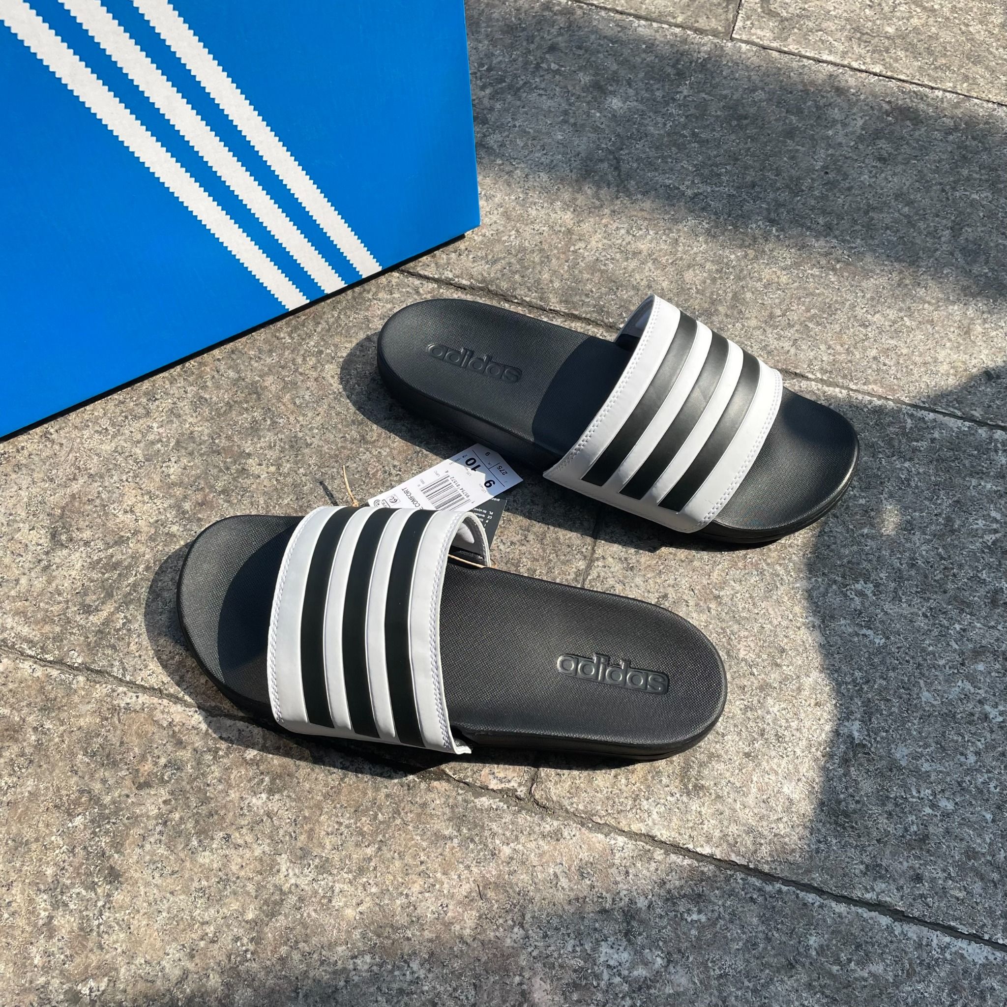  2057 - HÀNG CHÍNH HÃNG - DÉP ADIDAS CLOUDFOAM COMFORT - TRẮNG SỌC ĐEN 