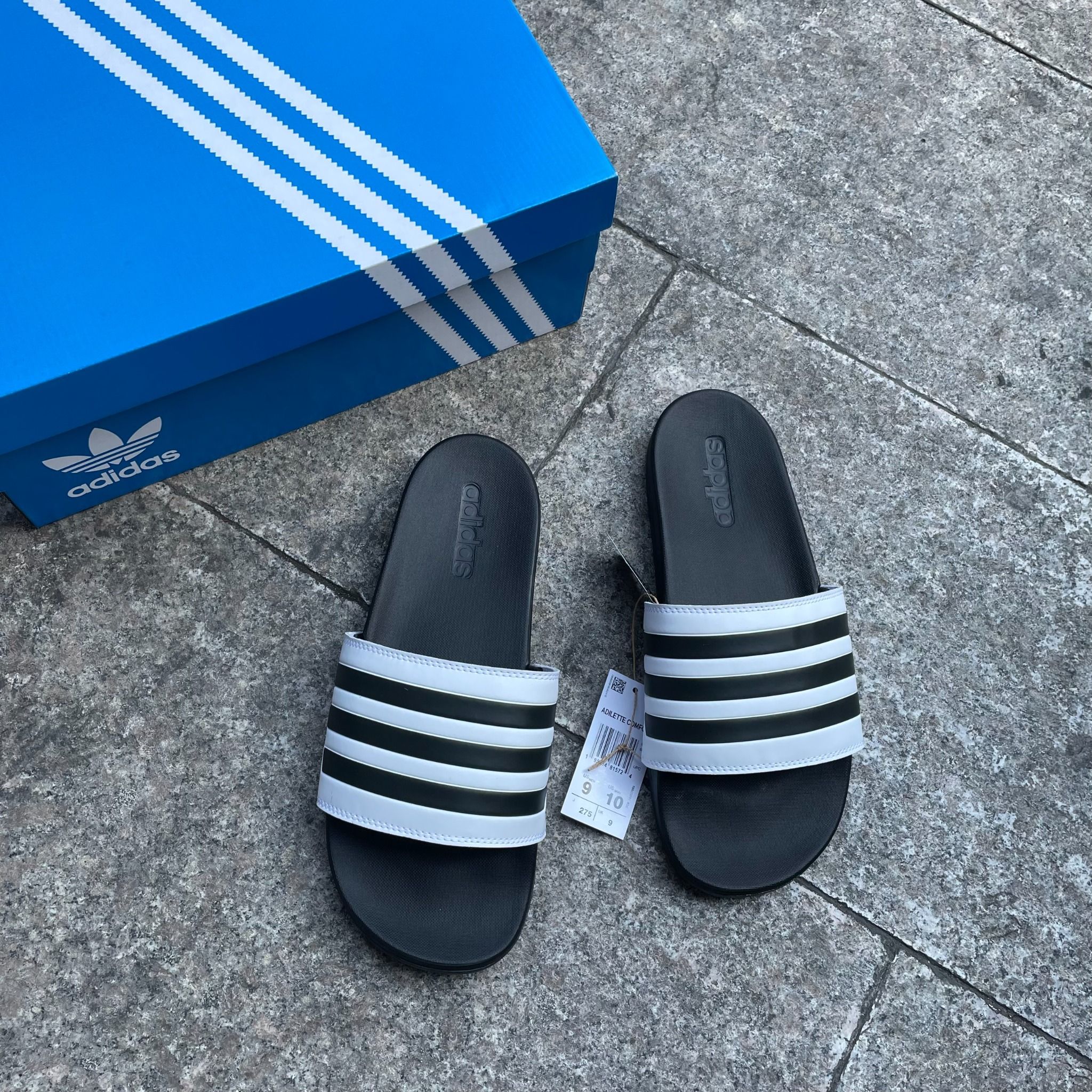  2057 - HÀNG CHÍNH HÃNG - DÉP ADIDAS CLOUDFOAM COMFORT - TRẮNG SỌC ĐEN 