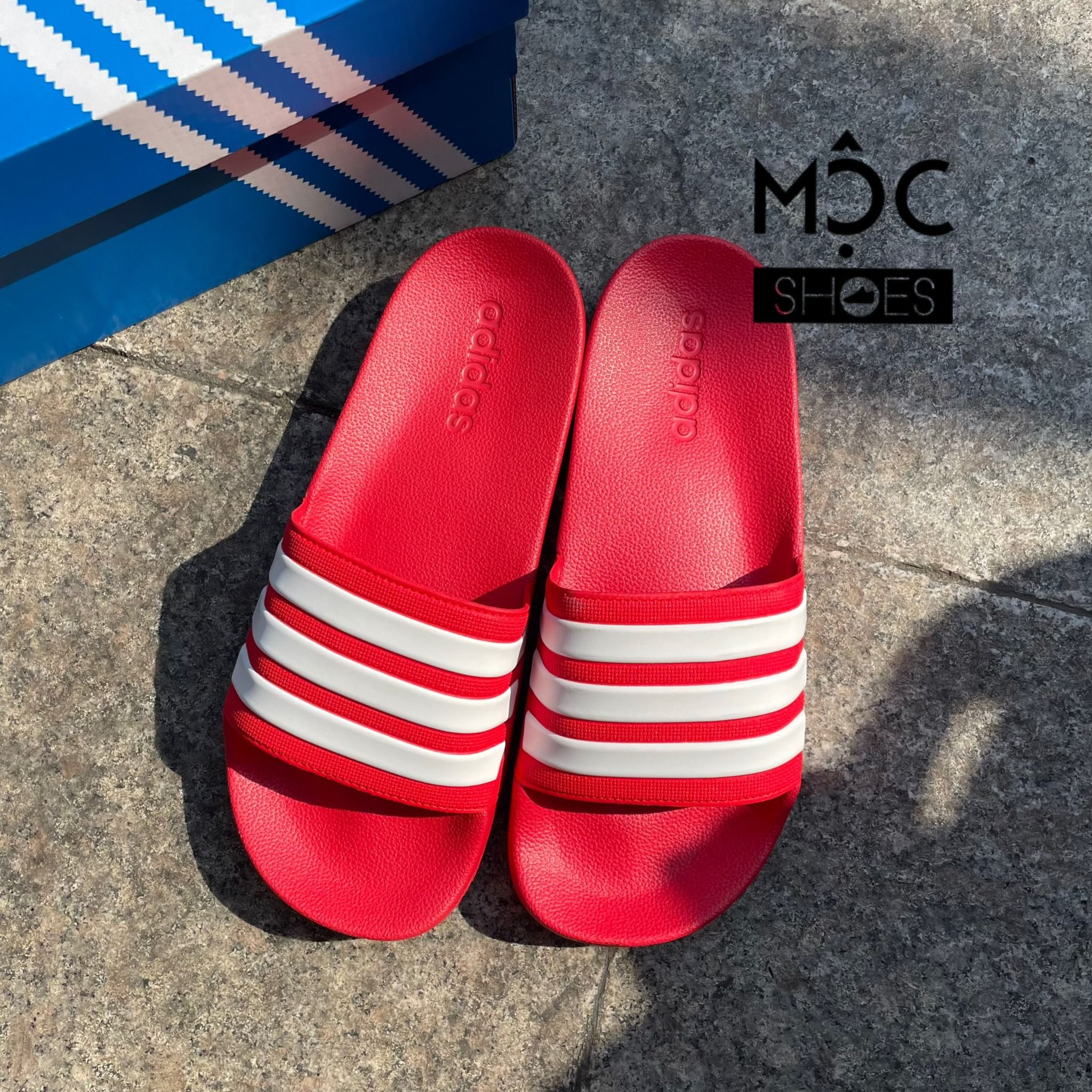  2055 - HÀNG CHÍNH HÃNG - DÉP ADIDAS LITE ĐỎ SỌC TRẮNG 