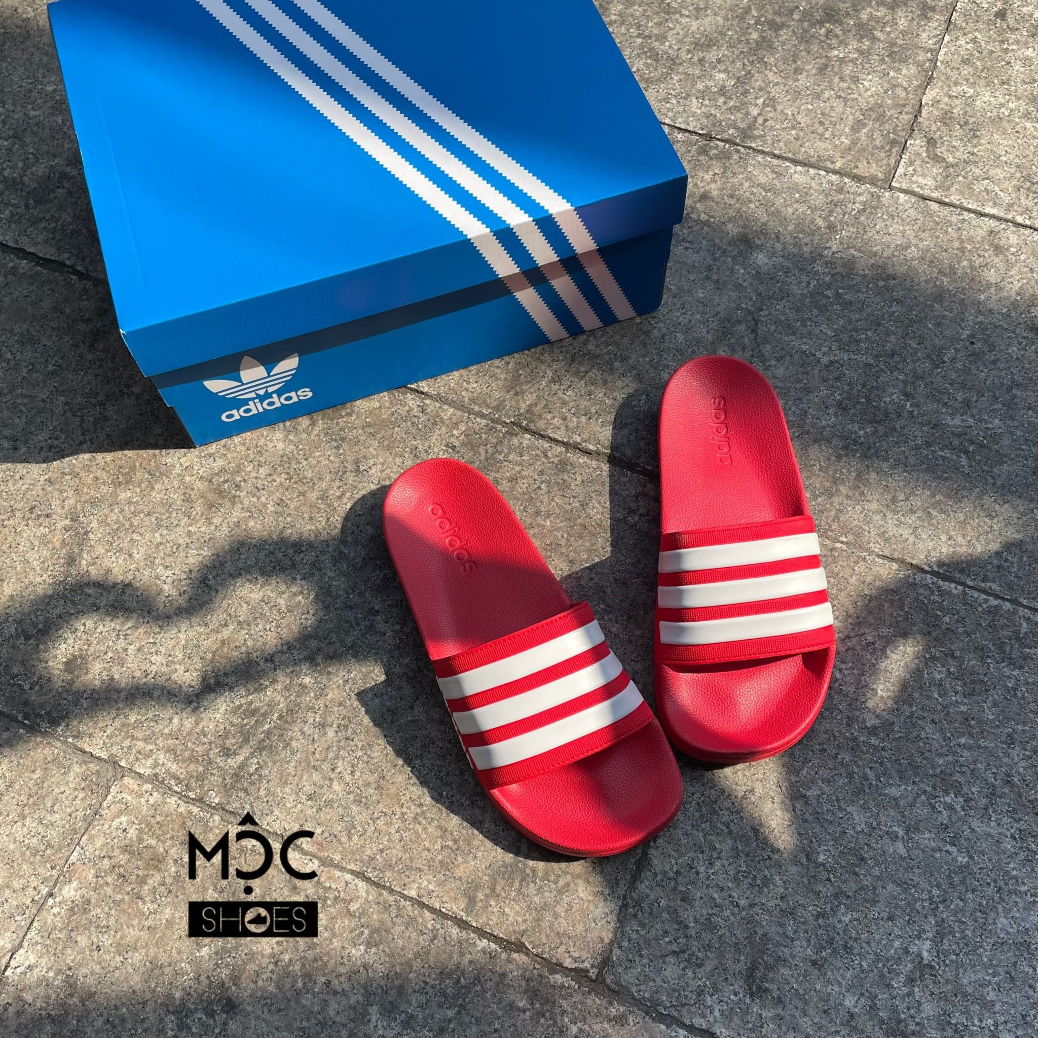  2055 - HÀNG CHÍNH HÃNG - DÉP ADIDAS LITE ĐỎ SỌC TRẮNG 