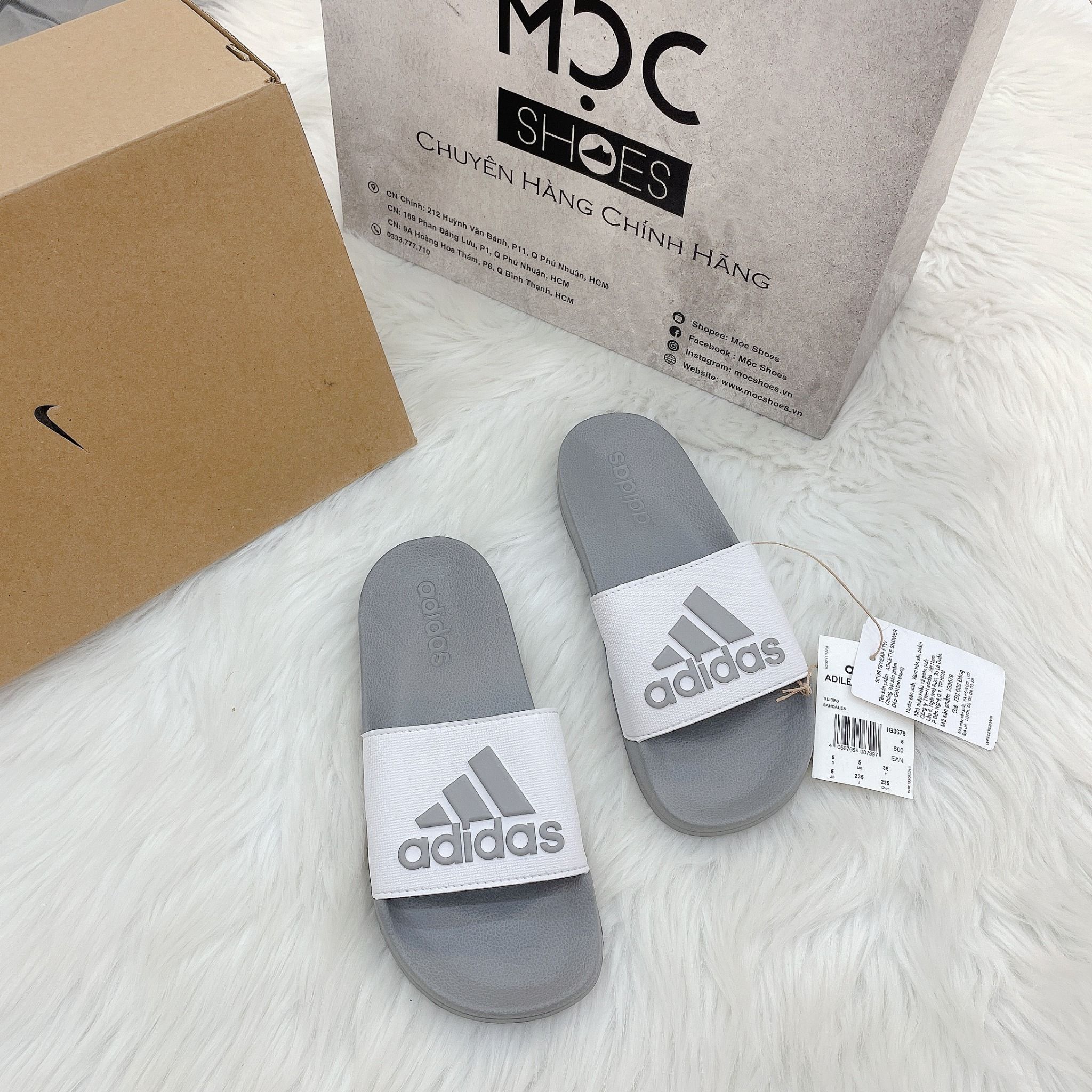  2056 - HÀNG CHÍNH HÃNG - DÉP ADIDAS ADILLETE SHOWER BIG LOGO LITE MÀU XÁM QUAI TRẮNG - CODE: IG3679 