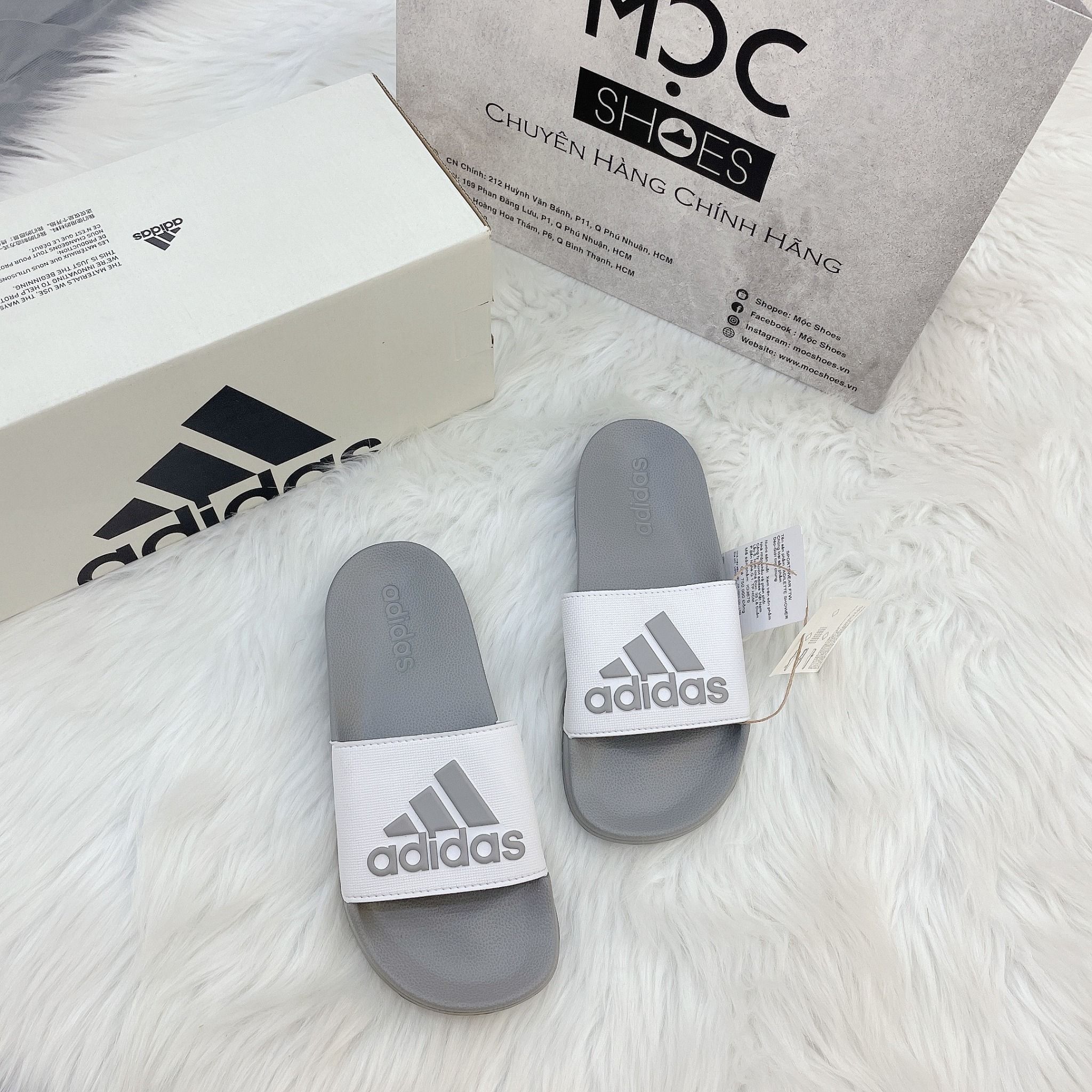  2056 - HÀNG CHÍNH HÃNG - DÉP ADIDAS ADILLETE SHOWER BIG LOGO LITE MÀU XÁM QUAI TRẮNG - CODE: IG3679 