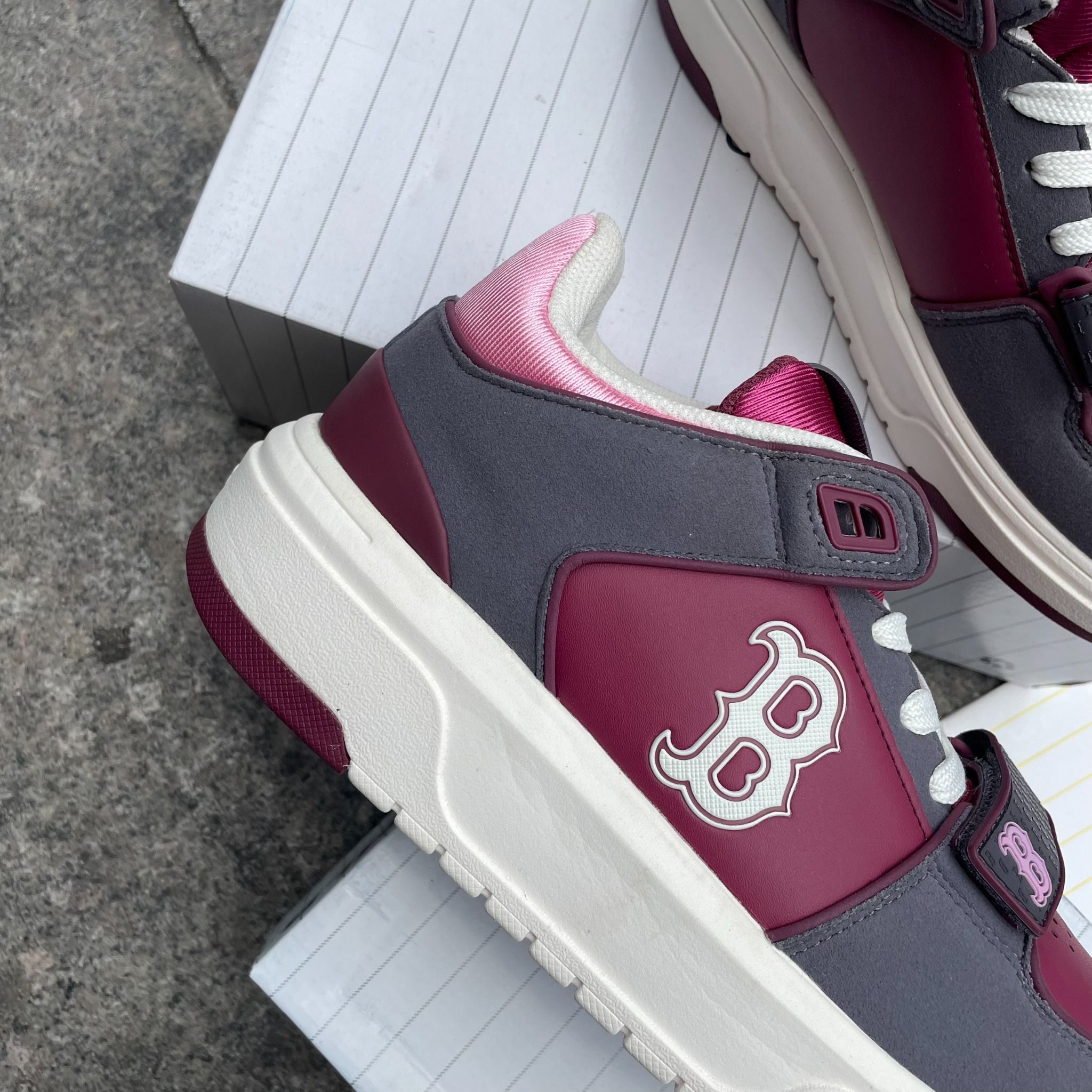 2133 - HÀNG CHÍNH HÃNG - GIÀY MLB CHUNKY LINER MID BOSTON - DARK RED - CODE: 3ASXLMS3N
