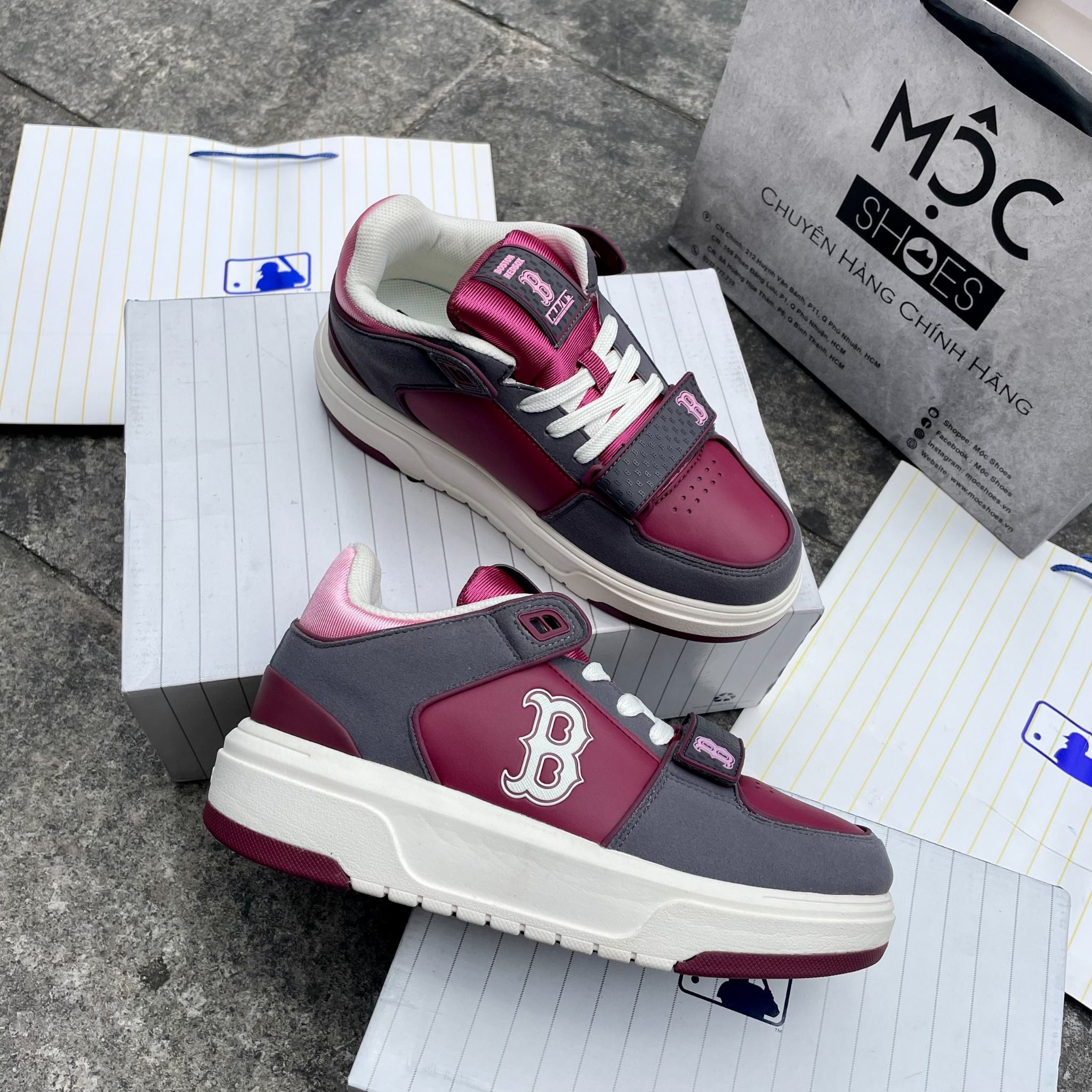 2133 - HÀNG CHÍNH HÃNG - GIÀY MLB CHUNKY LINER MID BOSTON - DARK RED - CODE: 3ASXLMS3N