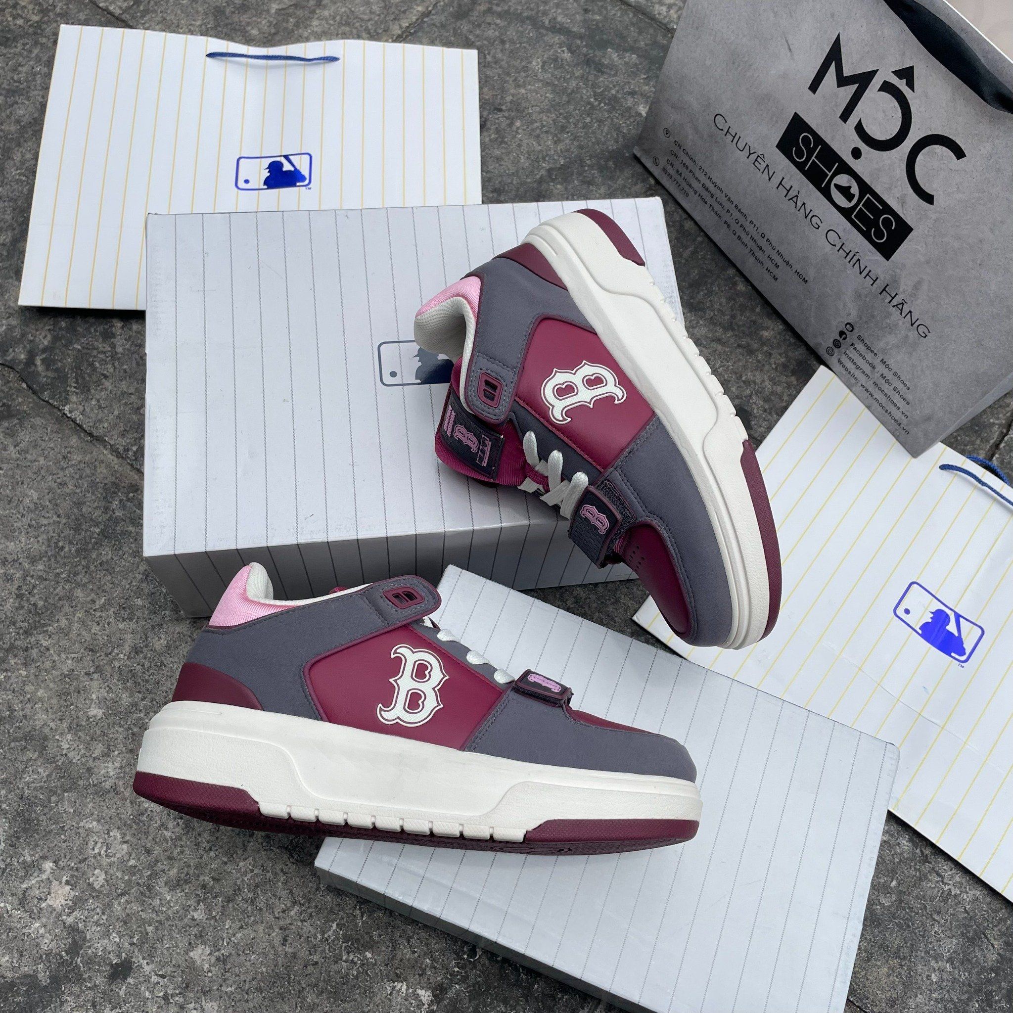 2133 - HÀNG CHÍNH HÃNG - GIÀY MLB CHUNKY LINER MID BOSTON - DARK RED - CODE: 3ASXLMS3N