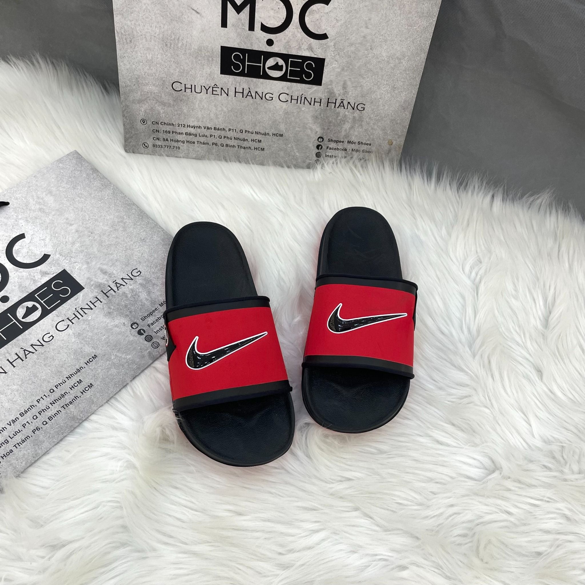  2174 - HÀNG CHÍNH HÃNG - DÉP NIKE - OFF COURT - QUAI ĐỎ SWOOSH ĐEN 