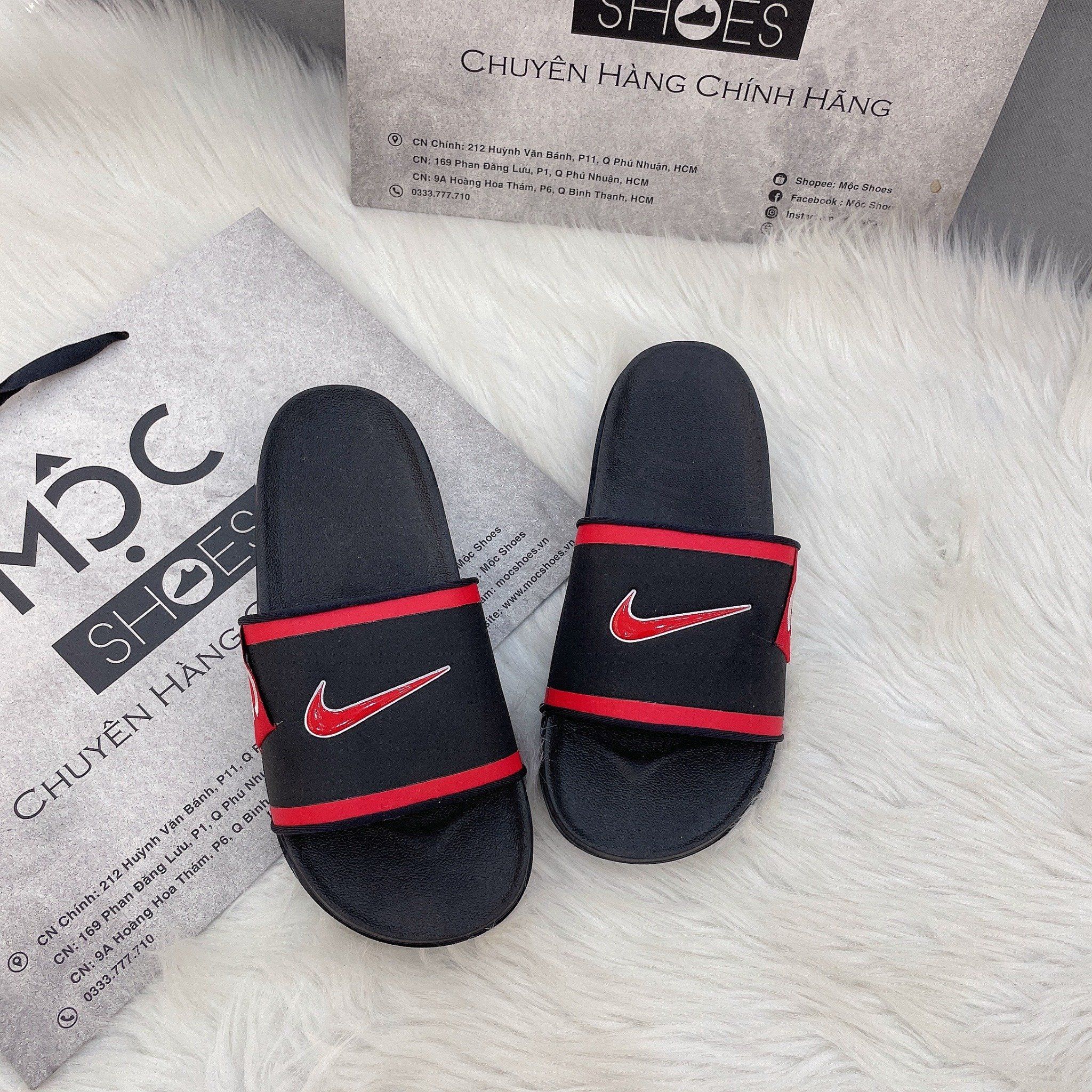 2175 - HÀNG CHÍNH HÃNG - DÉP NIKE - OFF COURT - QUAI ĐEN SWOOSH ĐỎ