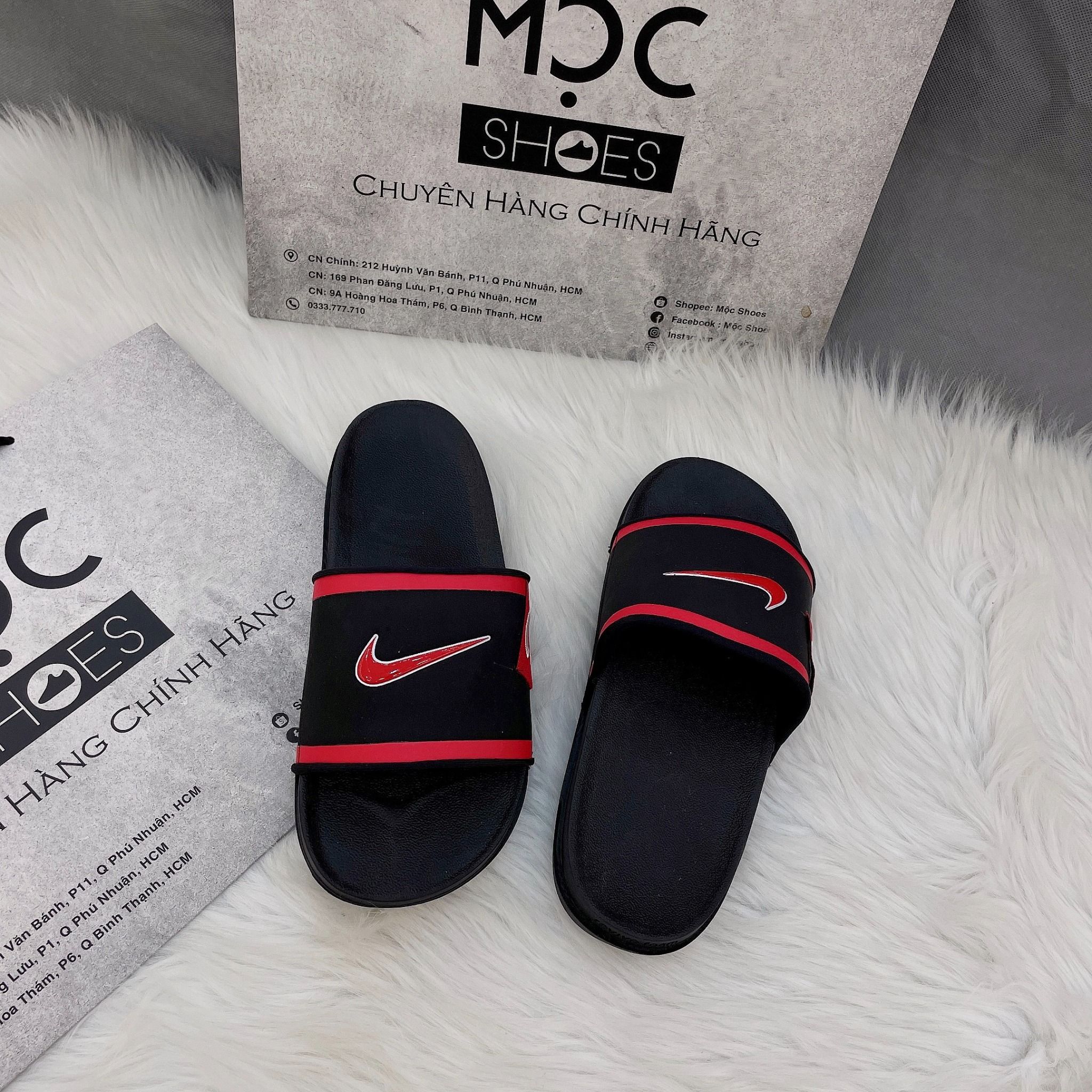 2175 - HÀNG CHÍNH HÃNG - DÉP NIKE - OFF COURT - QUAI ĐEN SWOOSH ĐỎ