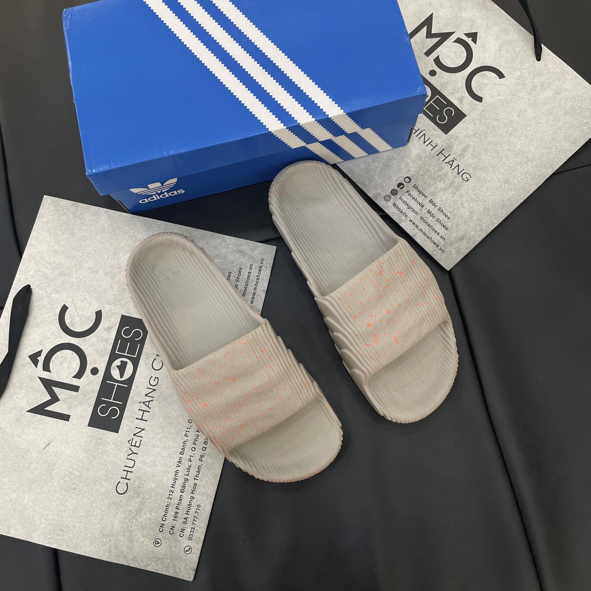  [SALE 750K] 2176 - HÀNG CHÍNH HÃNG - DÉP ADIDAS 22 - TAN NHẠT VẨY CAM 