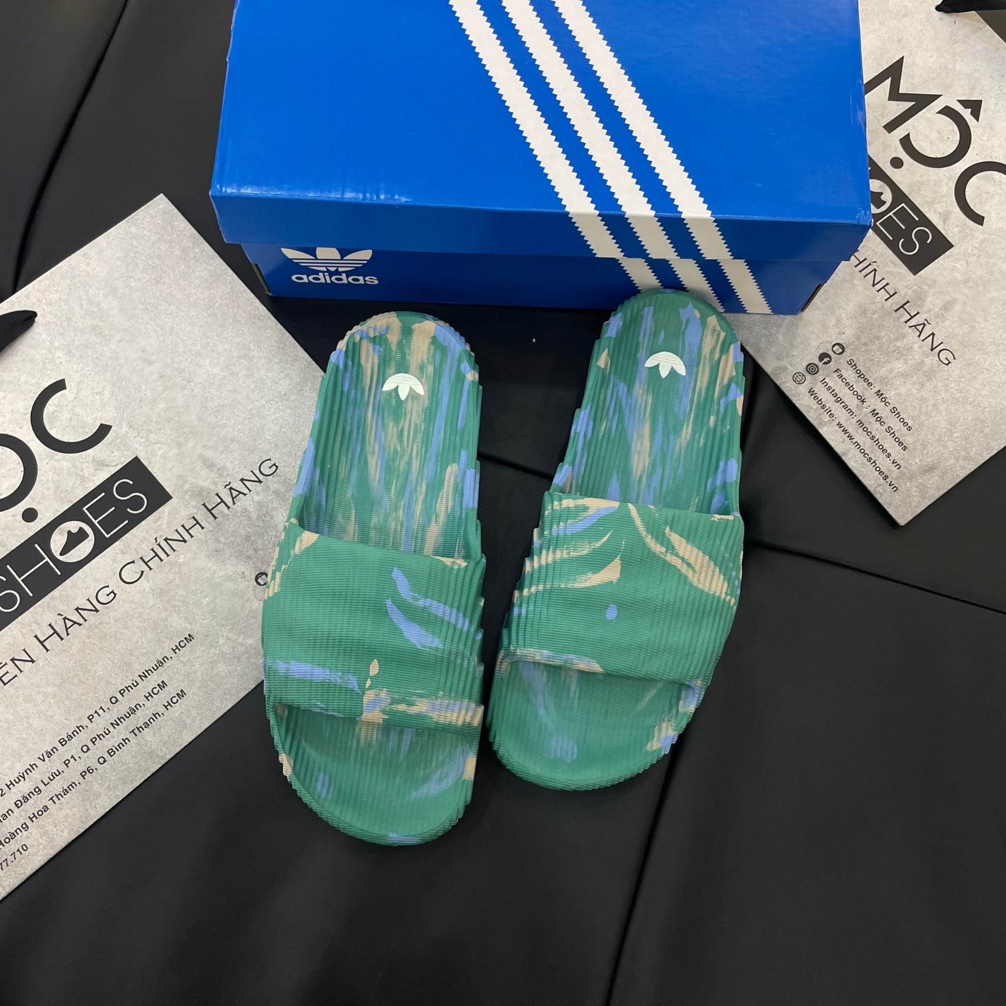  [SALE 750K] 2177 - HÀNG CHÍNH HÃNG - DÉP ADIDAS 22 - XANH LÁ VẨY SƠN 